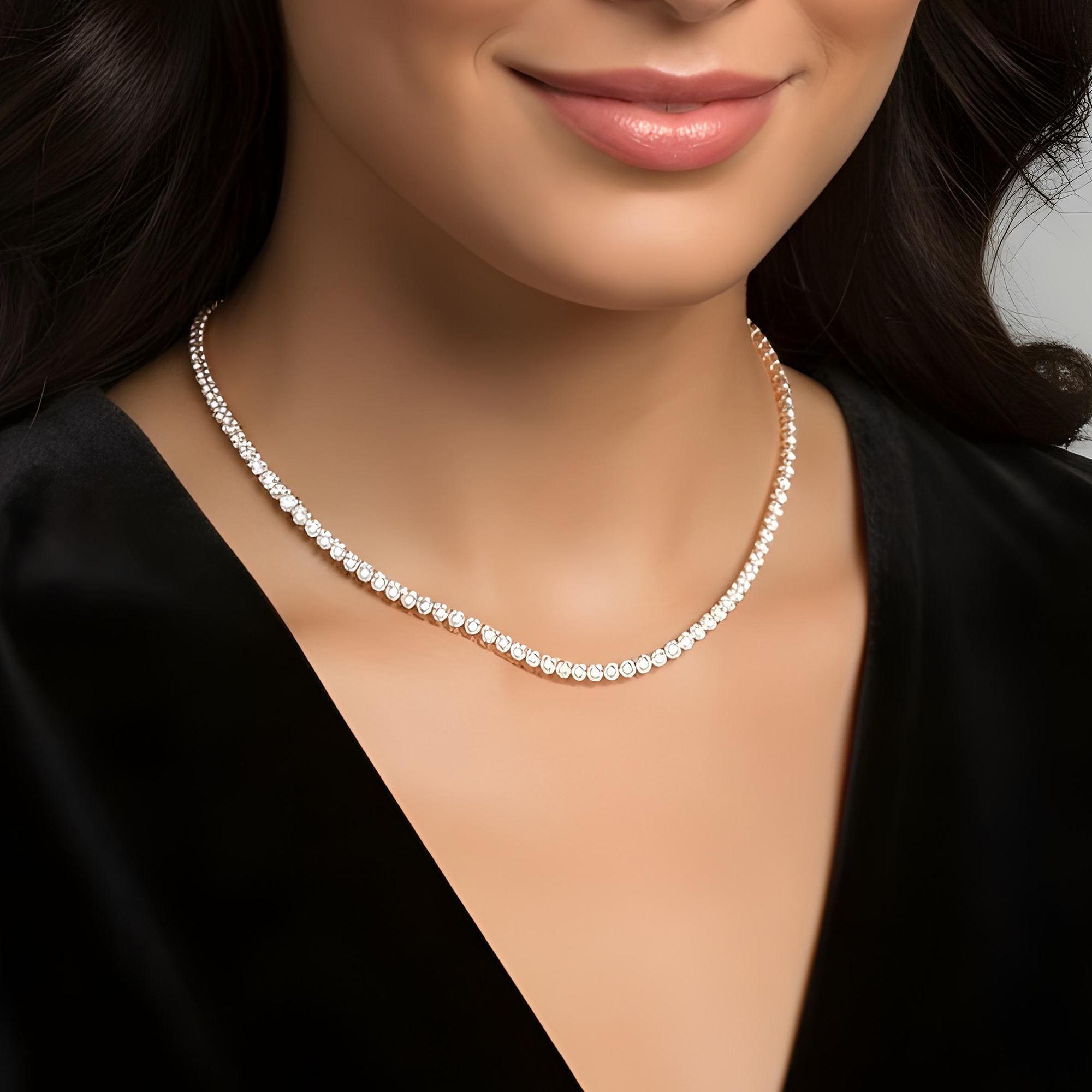 14K Yellow Gold 3- Prong Round Diamond Tennis Chain 26.17ct