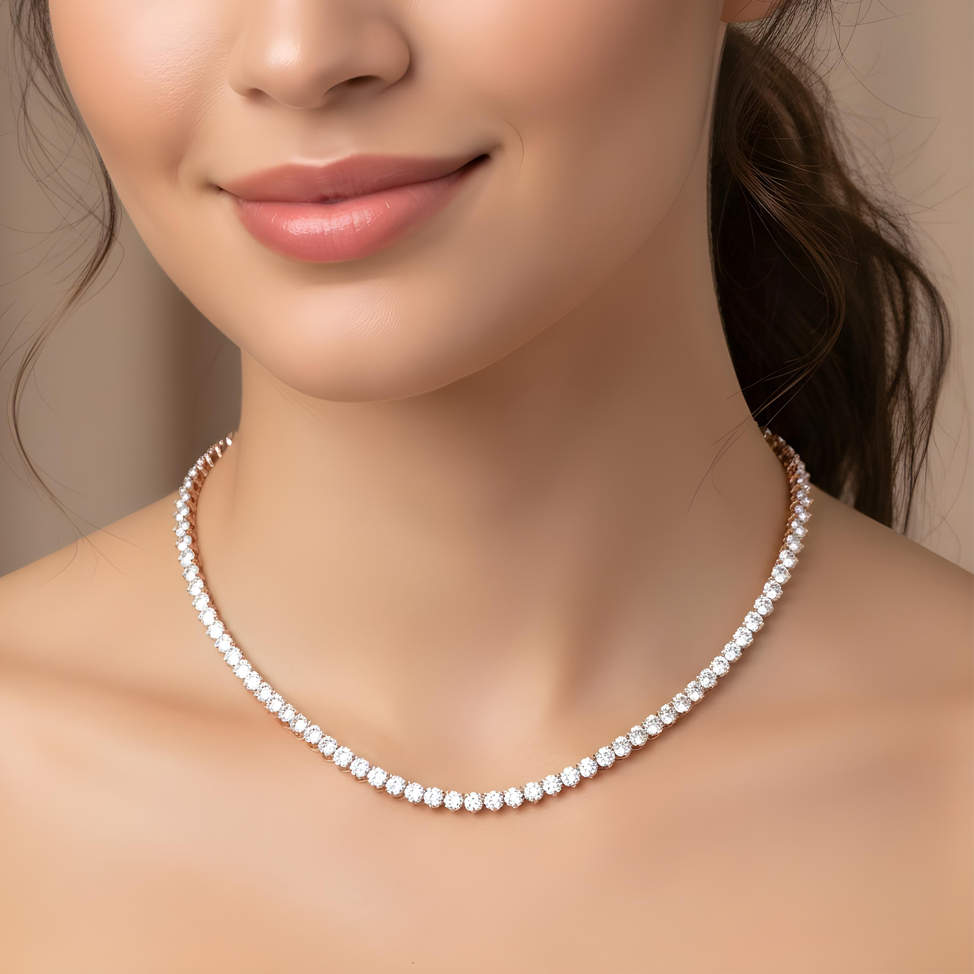 14K Yellow Gold 3-Prong Round Diamond Tennis Chain 33.50ct