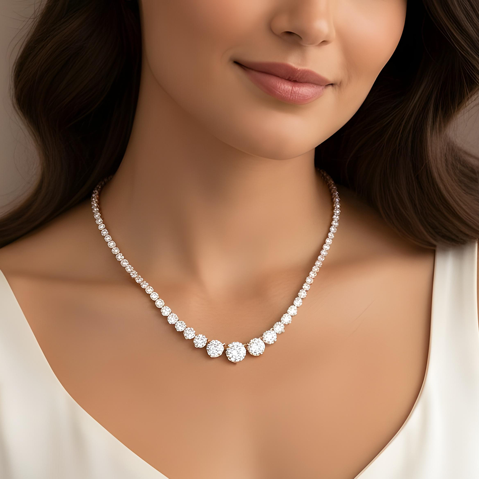 18K White Gold Graduated Diamond Tennis Chain 26.17ct