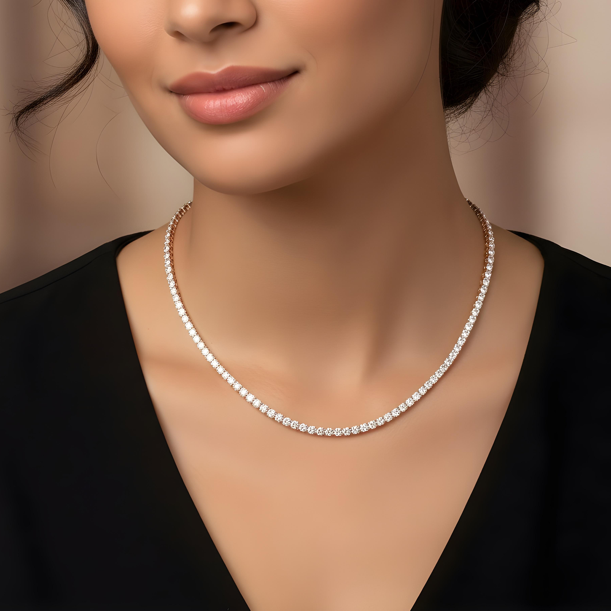 14K White Gold Round Diamond Tennis Chain 16.50ct (16"-22")