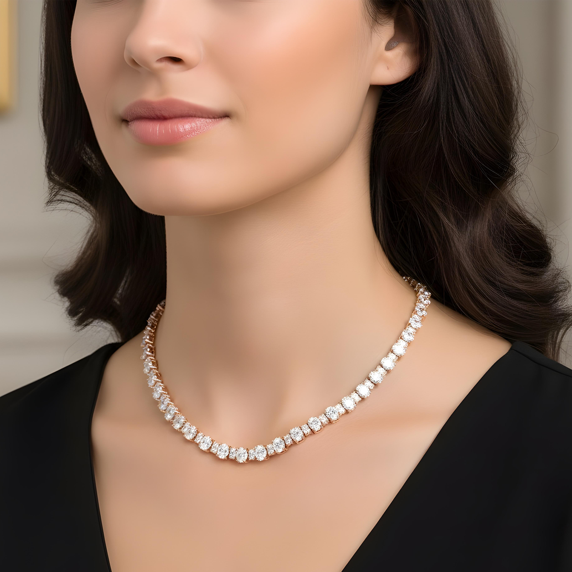14K White Gold Full Oval Cut Diamond Chain 43.56ct