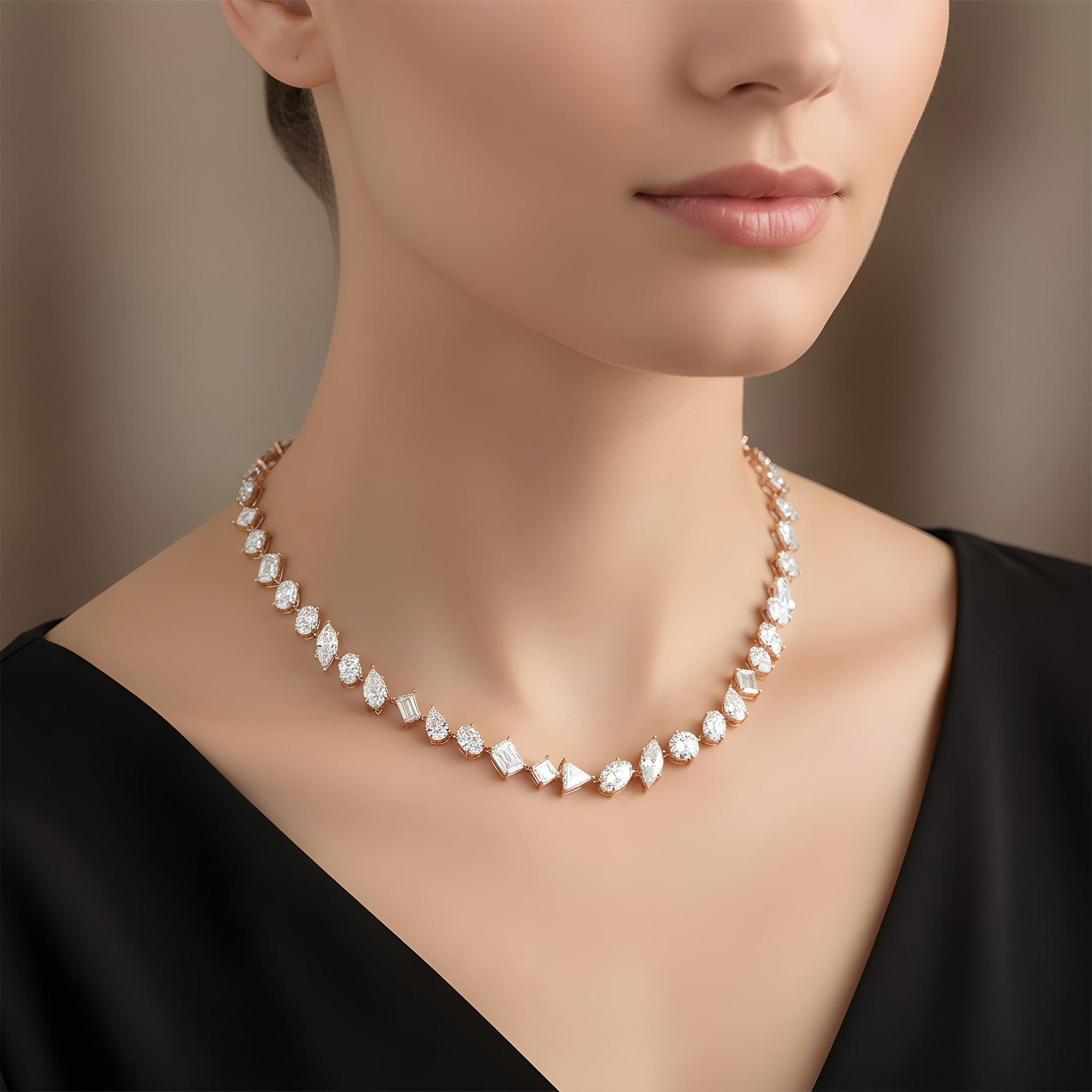 14K White Gold Multi Cut Diamond Necklace 70.71ct