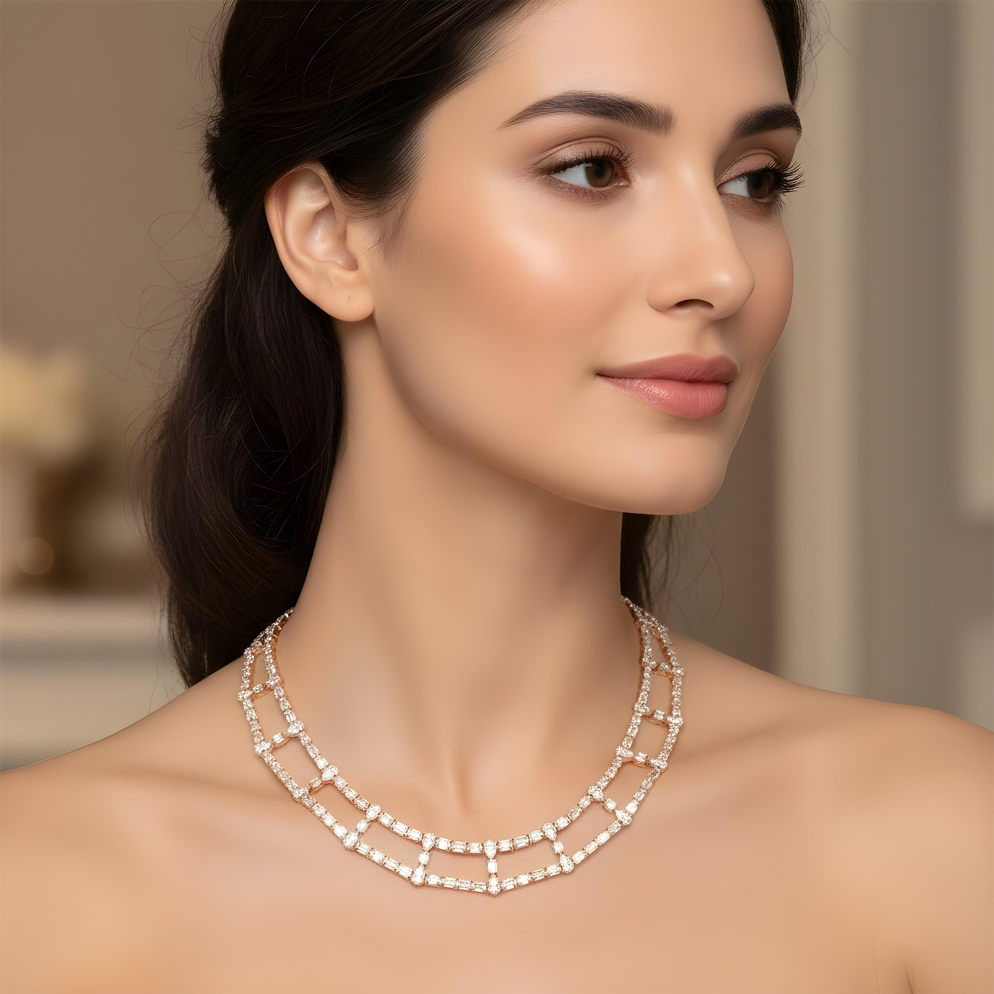 18K White Gold Emerald & Pear Cut Diamond Drop Necklace 77.98ct