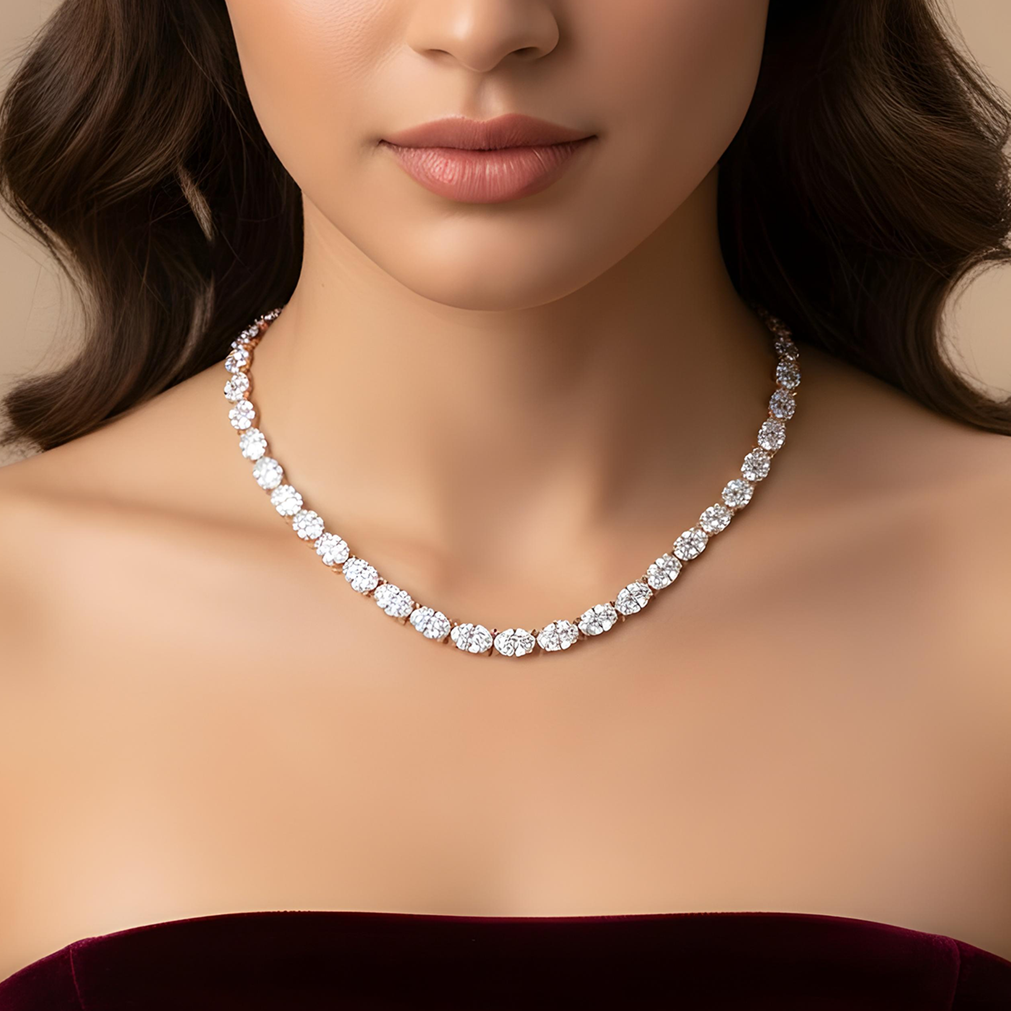 14K White Gold Oval Cut Diamond Chain 53.90ct