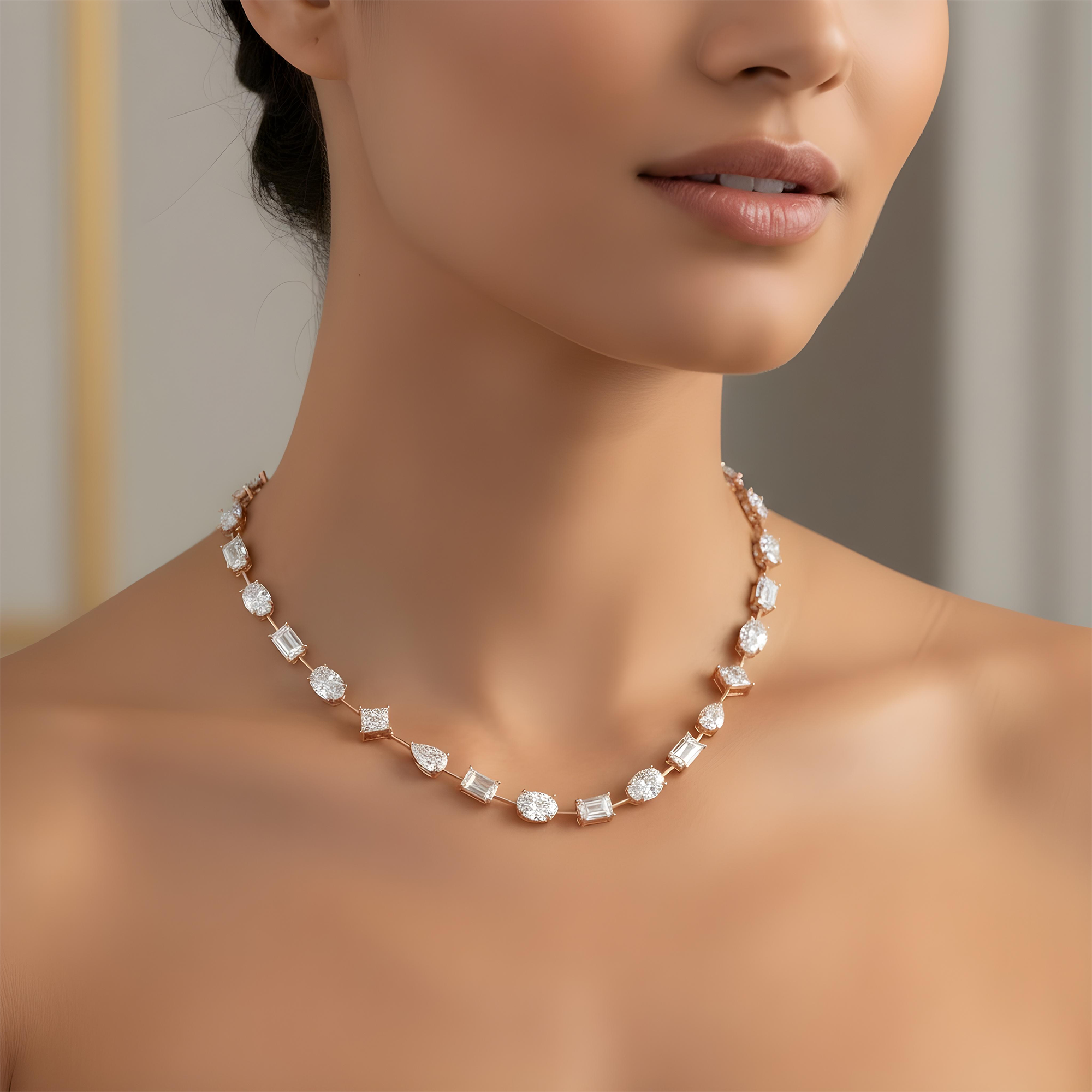 14K White Gold Multi Cut Diamond Satellite Necklace 45.82ct