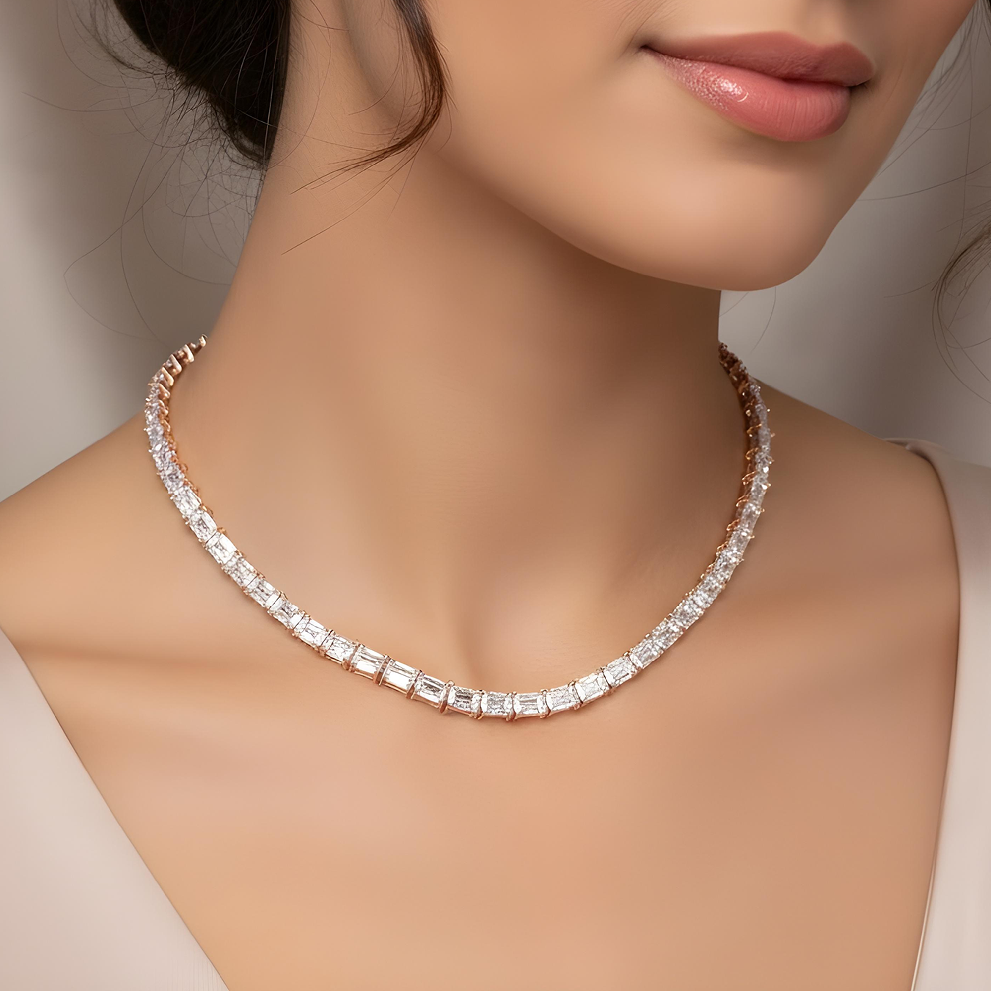 14K White Gold Emerald Cut Diamond Tennis Chain 106.80ct