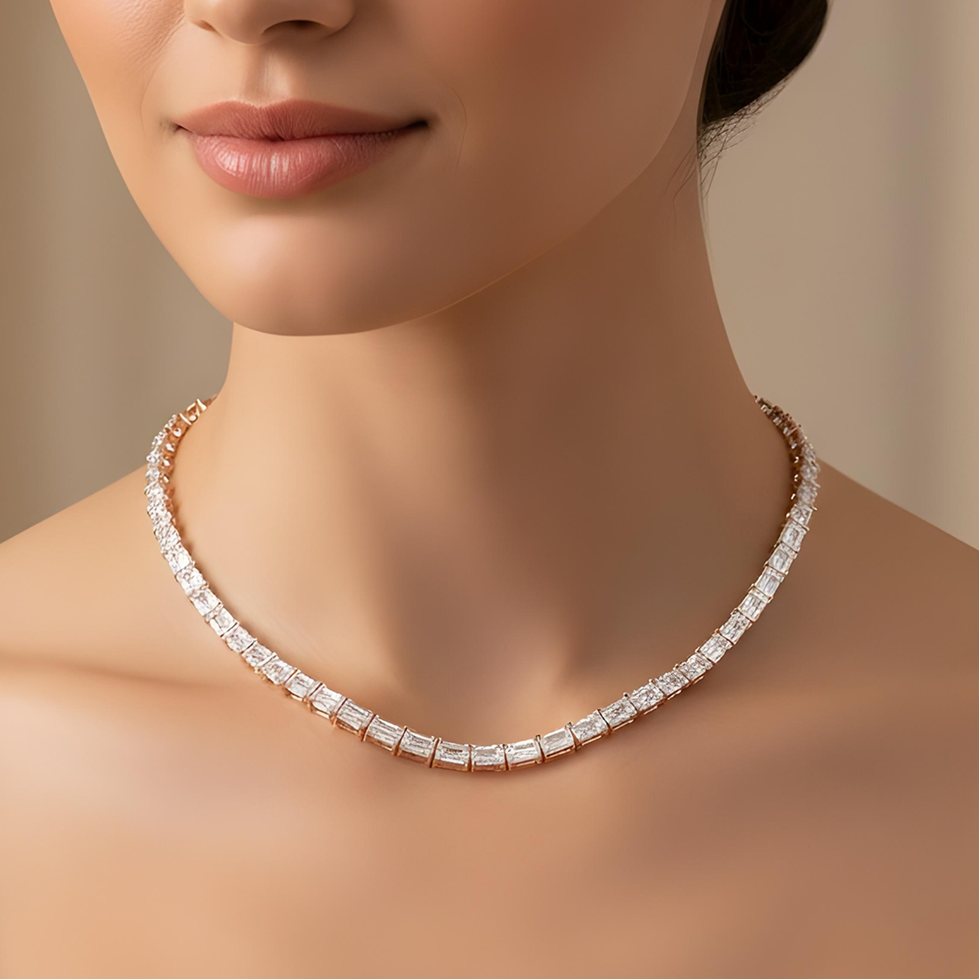 14K White Gold Emerald Cut Diamond Tennis Chain 79.37ct