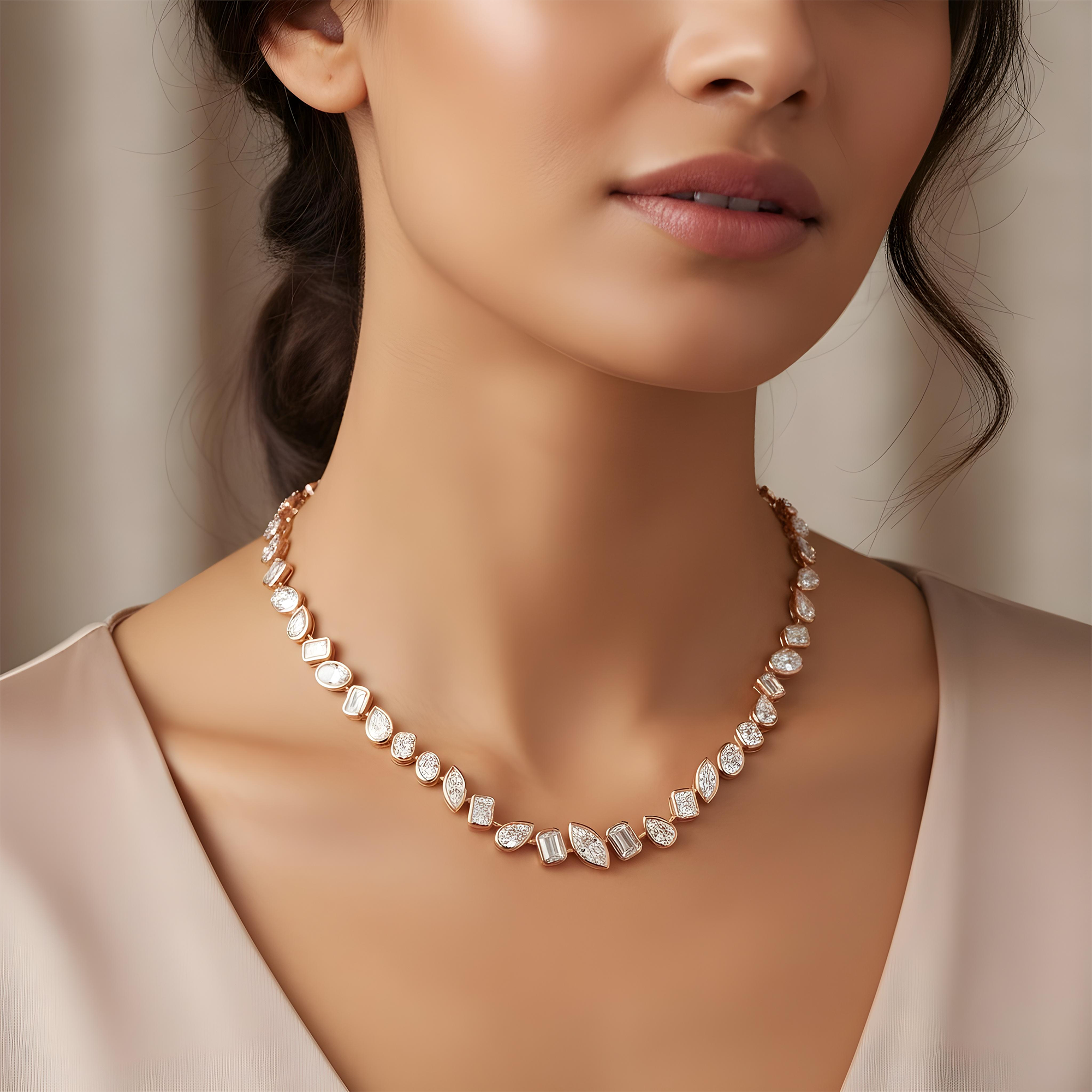 Platinum Bezel Set Multi Cut Diamond Satellite Chain 58.91ct