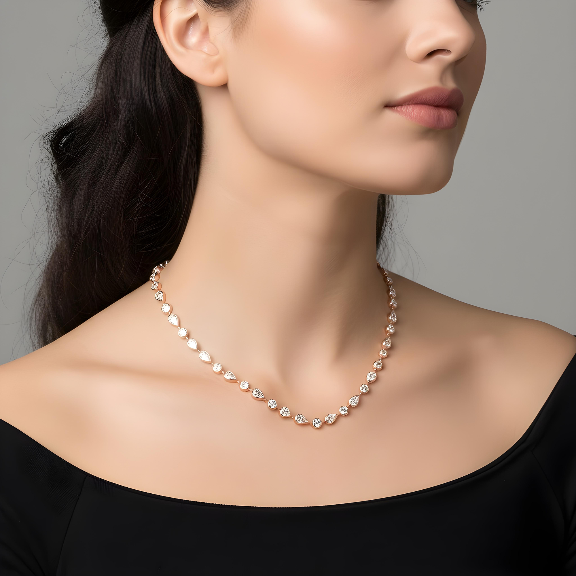 14K Yellow Gold Bezel Set Pear & Oval Cut Diamond Satellite Necklace 17.64ct