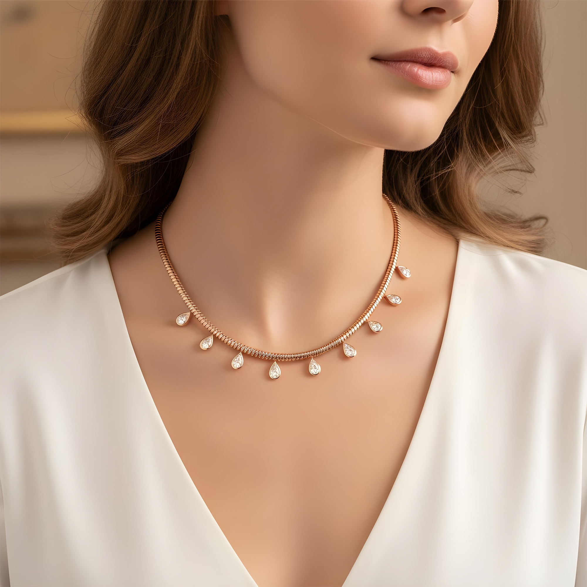 14K Yellow Gold Pear Cut Diamond Drop Necklace 5.35ct