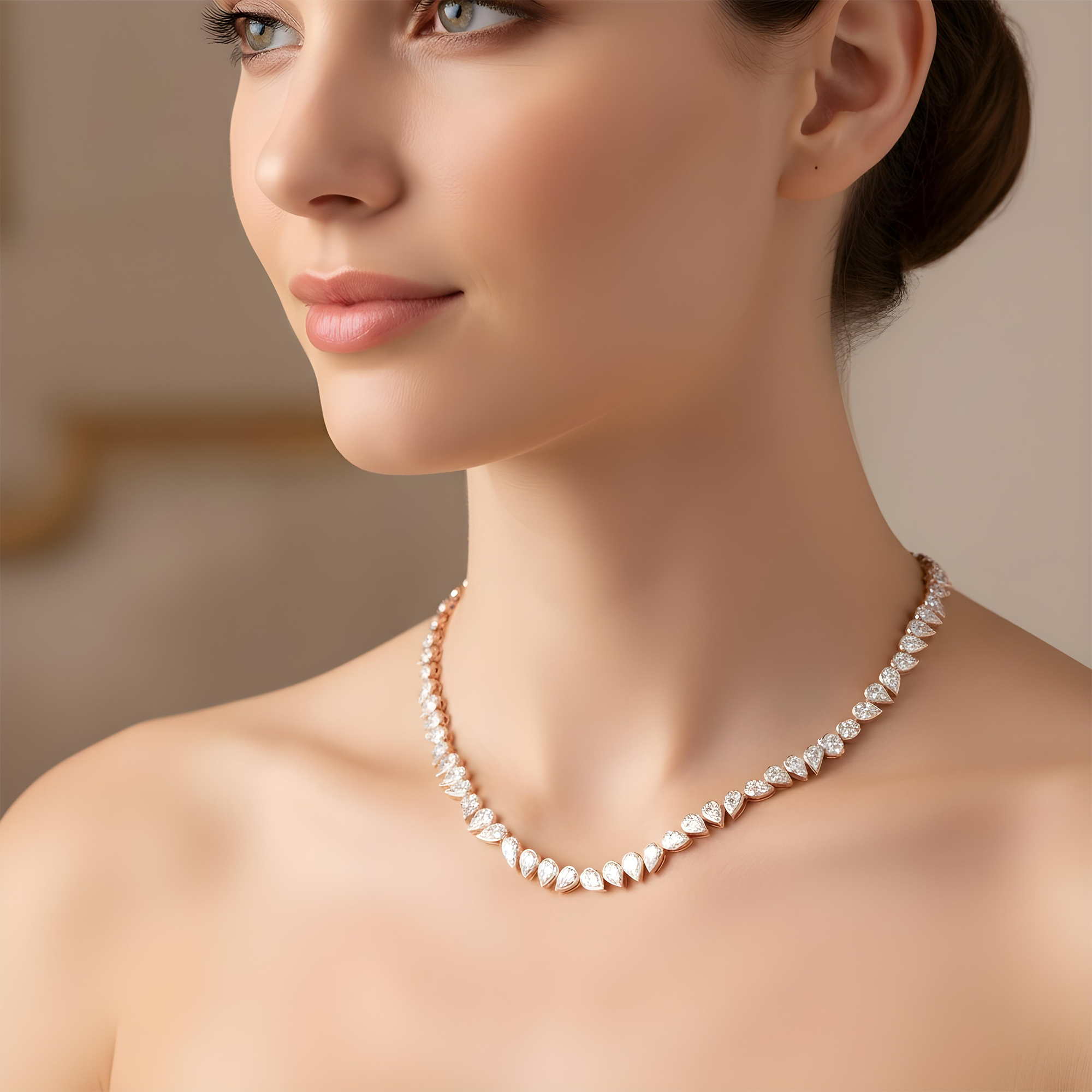 14K Yellow Gold Bezel Set Pear Cut Diamond Necklace 11.66ct