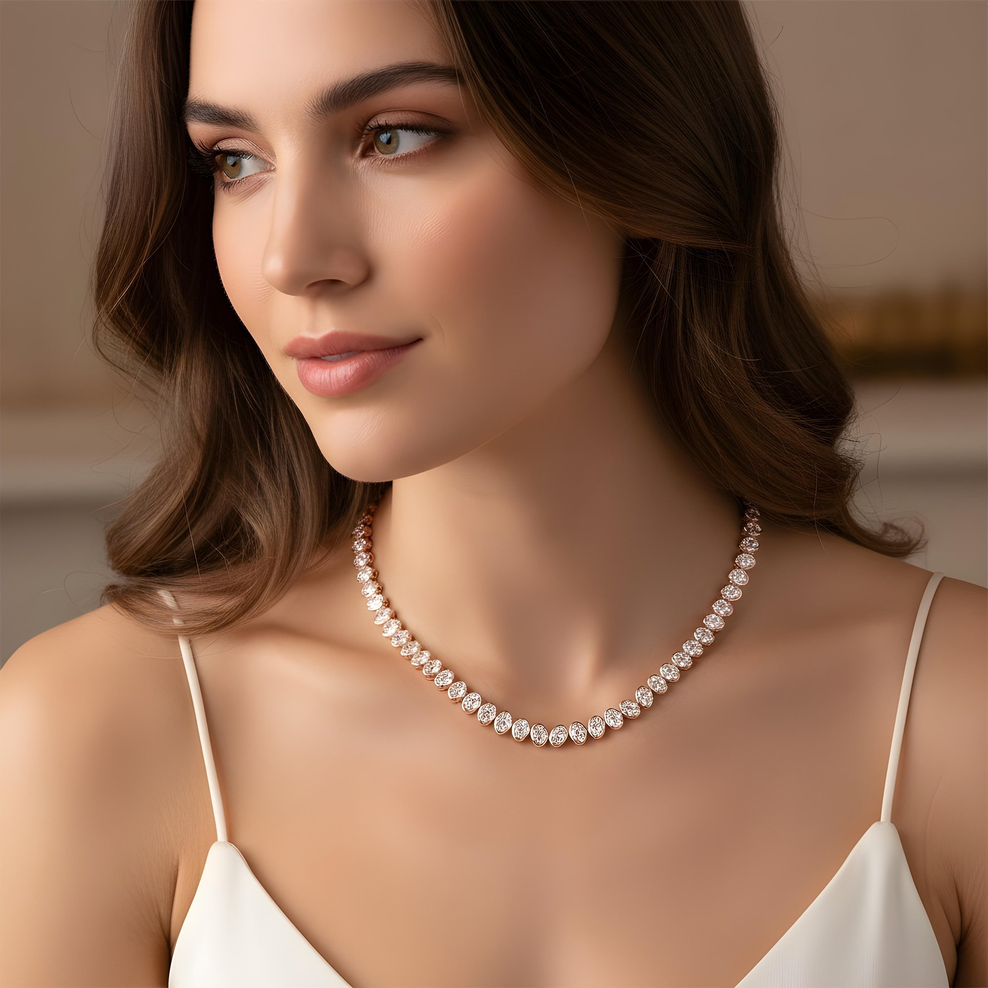 14K Yellow Gold Bezel Set Oval Cut Diamond Tennis Chain 12.91ct