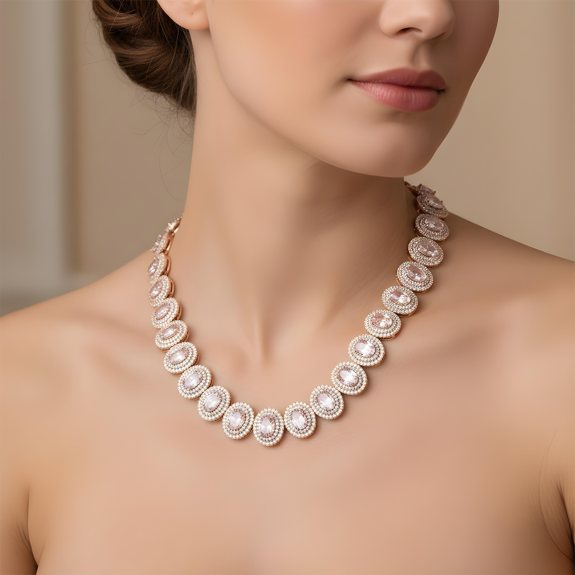 14K White Gold Oval Cut Fancy Pink Diamond Necklace W/ Halo 52.03ct