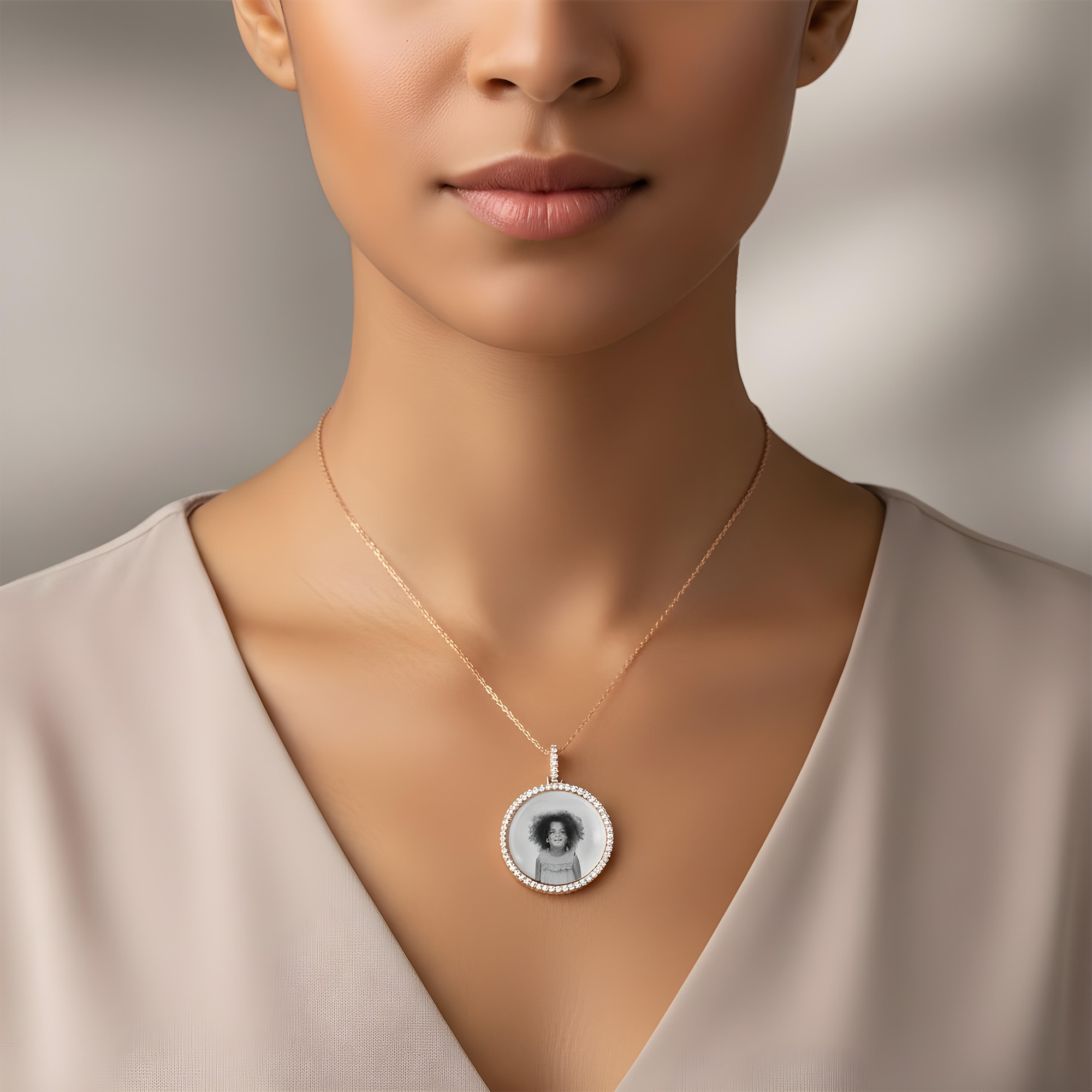 Add Your Own Photo 1.5" - Solid 14K White Gold Diamond Picture Pendant 2.40ct