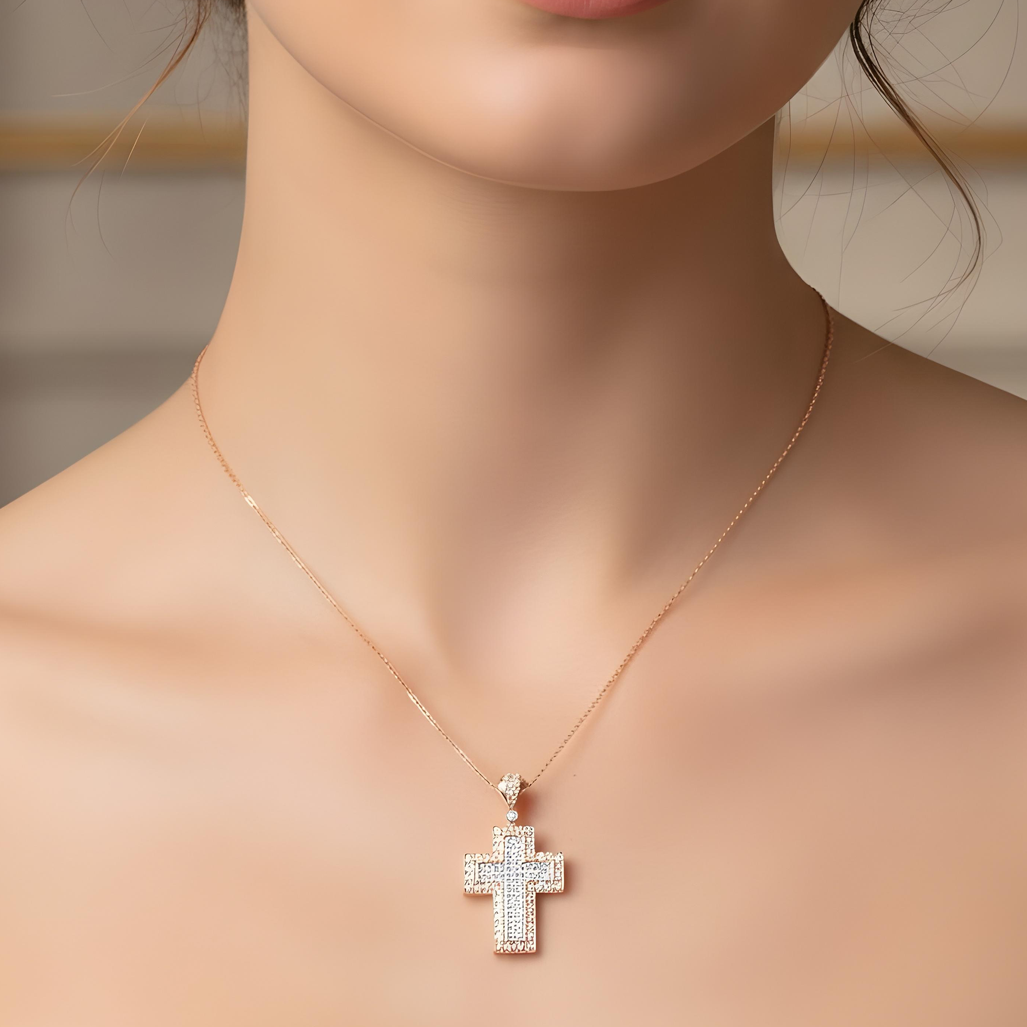 18K White Gold Princess & Round Diamond Cross Pendant & Chain Necklace 2.01ct