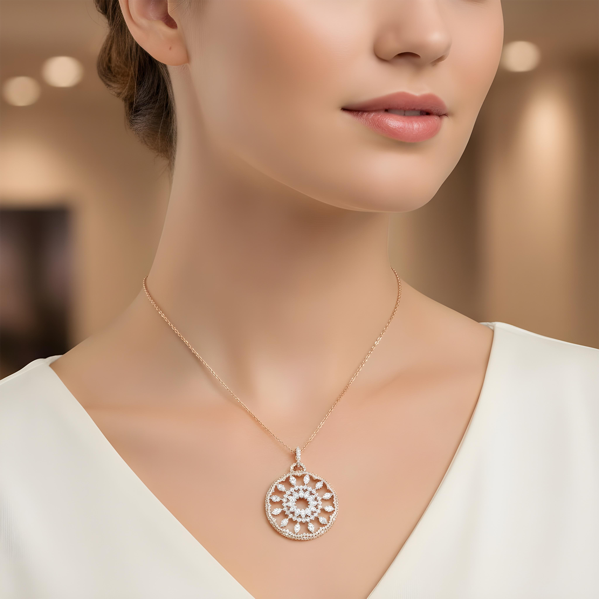 14K White Gold Marquise & Round Diamond Dream Catcher Necklace 3.69ct