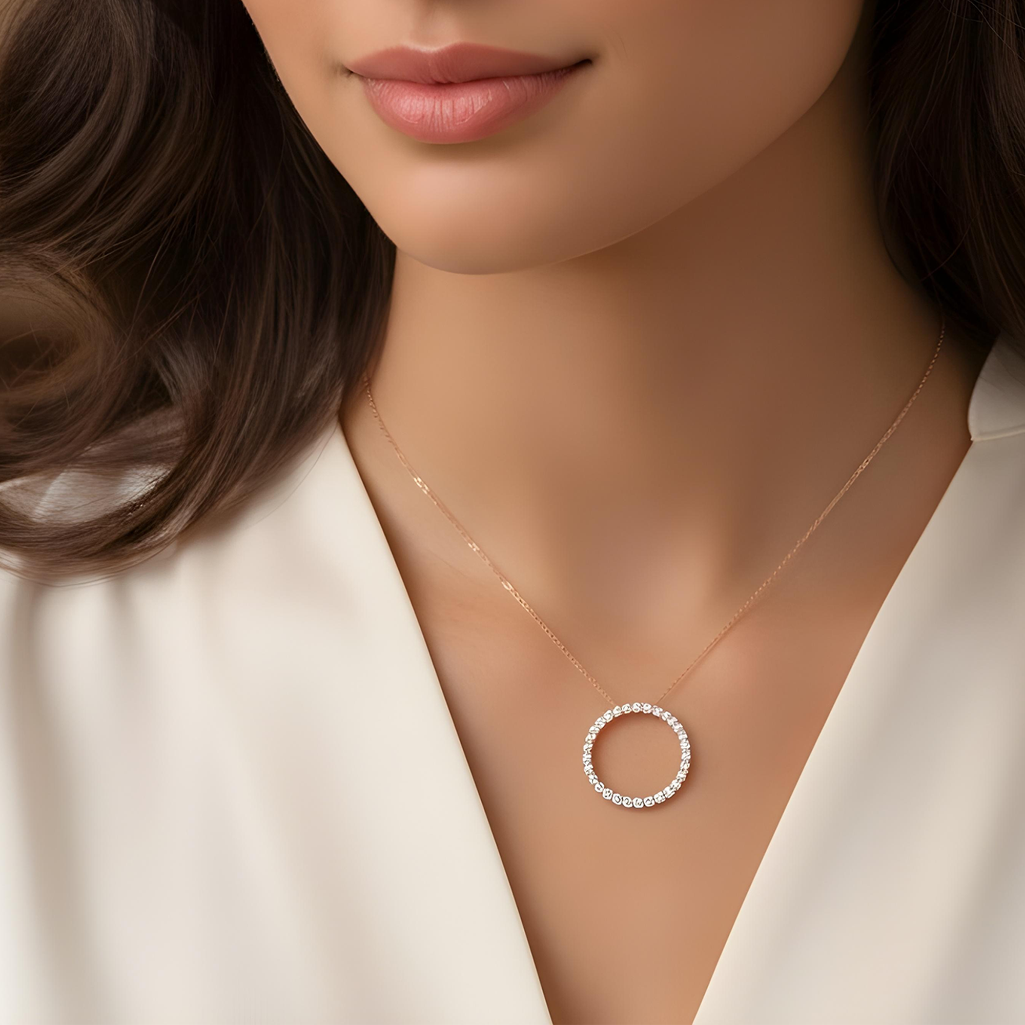 14K White Gold Round Diamond Karma Circle Necklace 6.0ct
