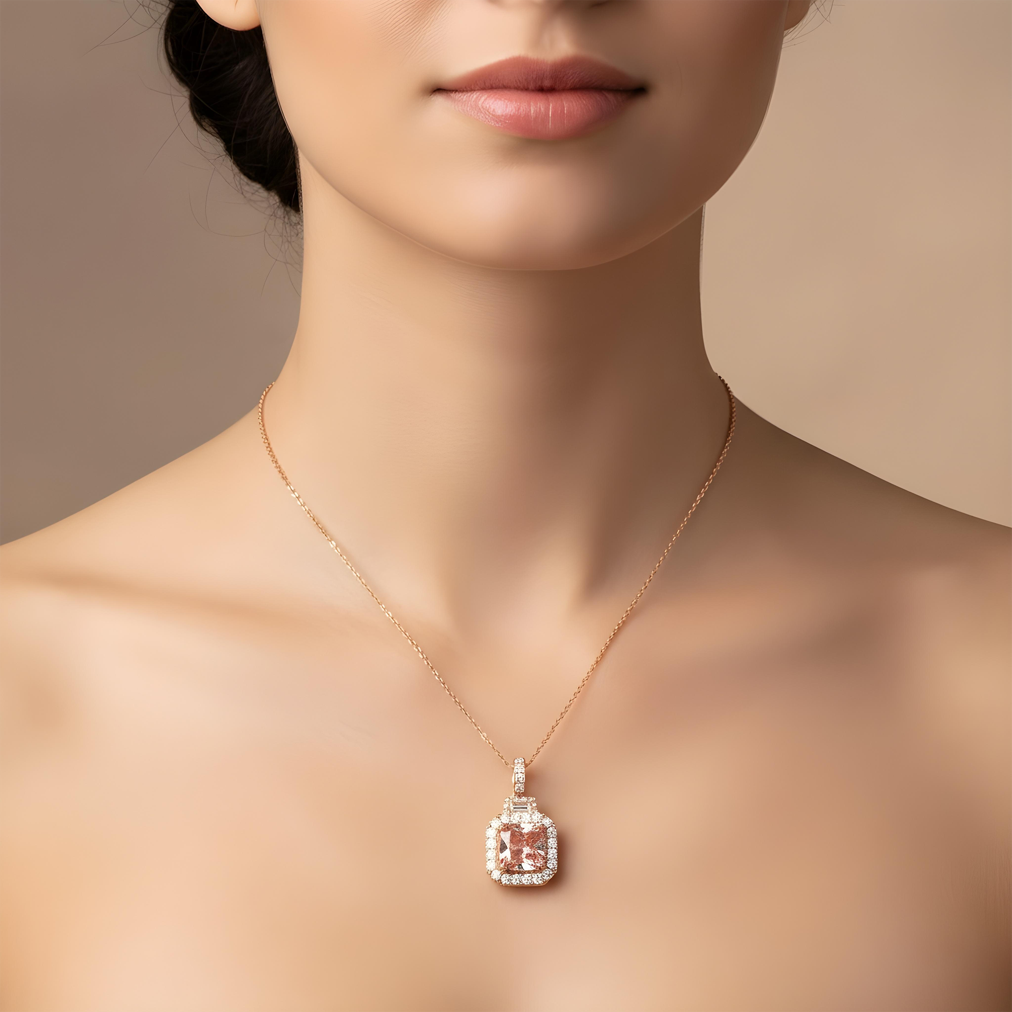 14K White Gold Fancy Pink Cushion Diamond Pendant & Chain Necklace 3.98ctw