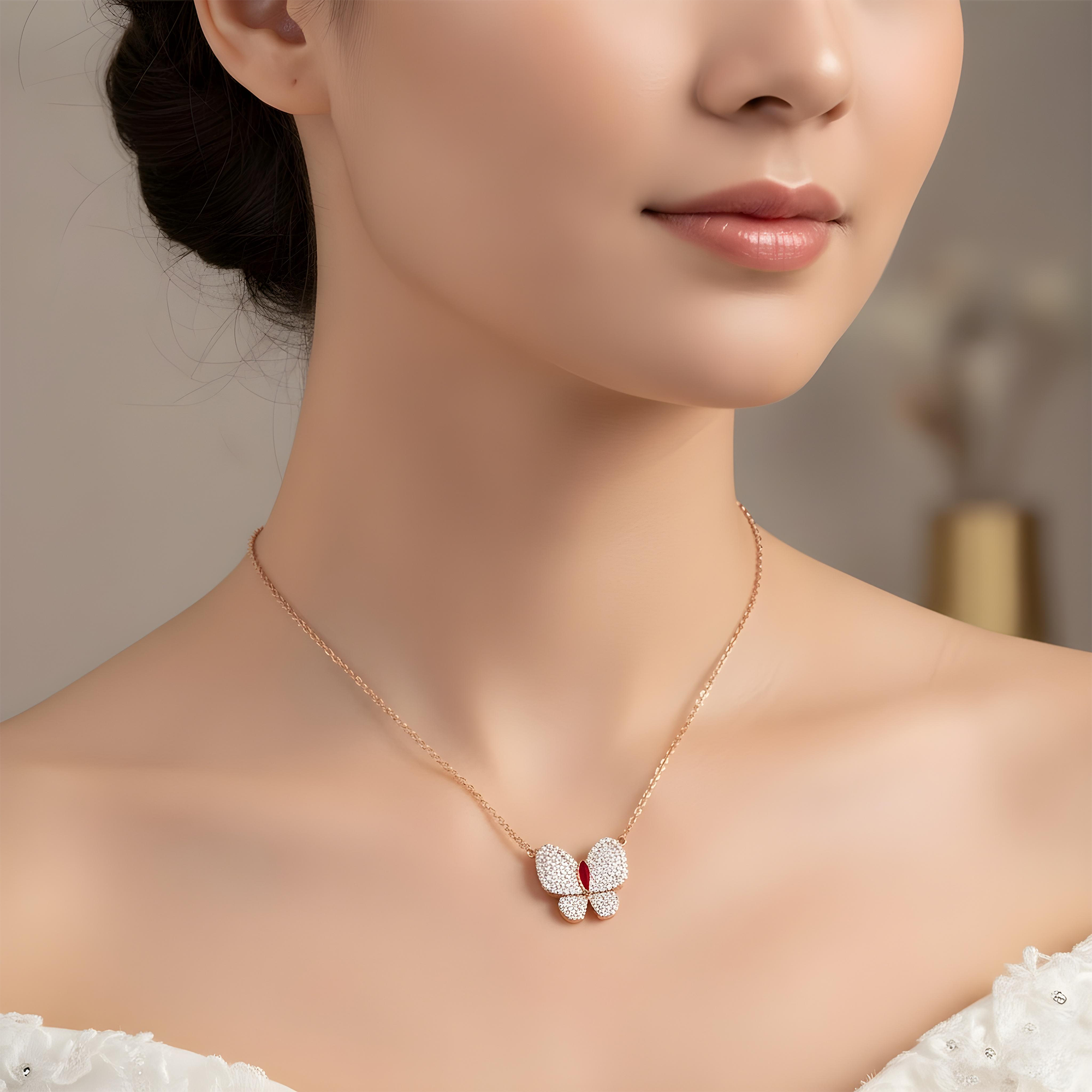 Double Sided - 14K Yellow Gold & Enamel Diamond Butterfly Pendant & Chain Necklace 1.20ct