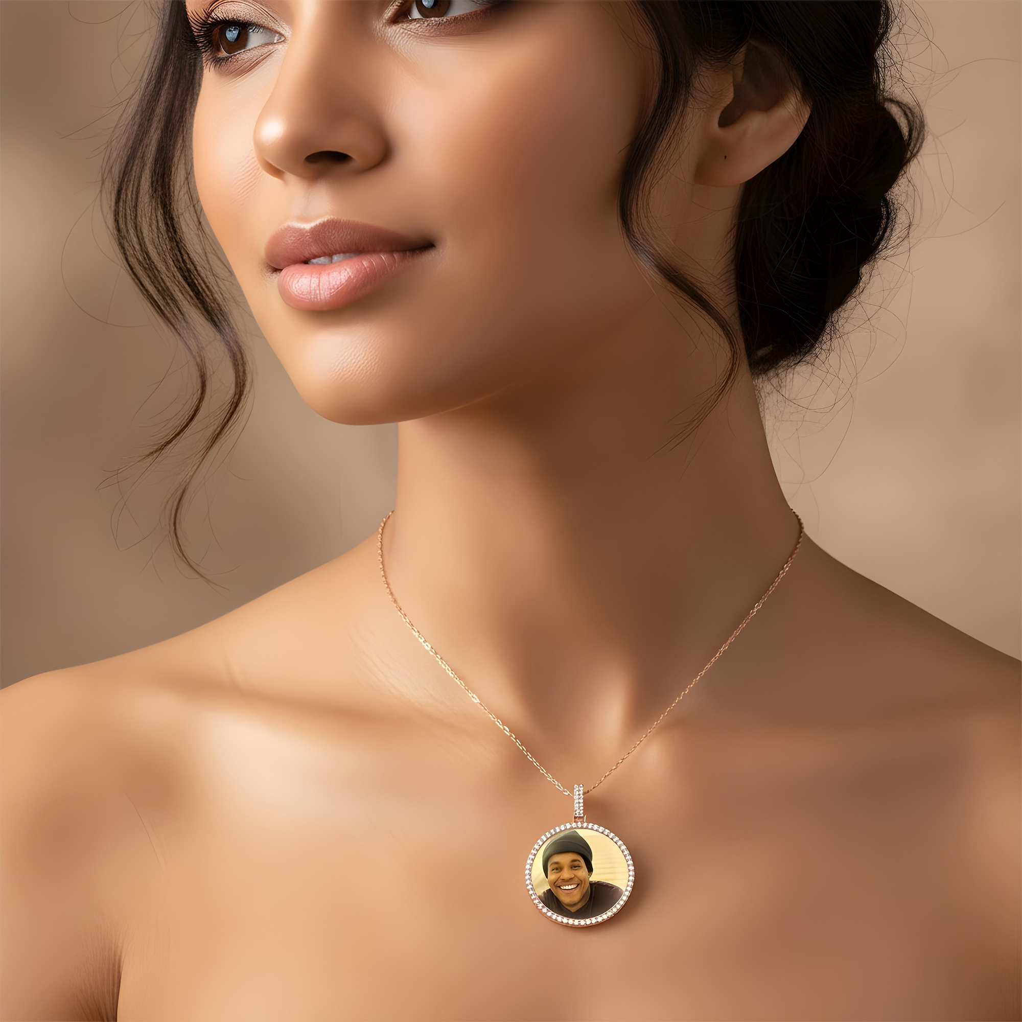 Add Your Own Photo 2" - Solid 14K Yellow Gold Diamond Picture Pendant 3.20ct