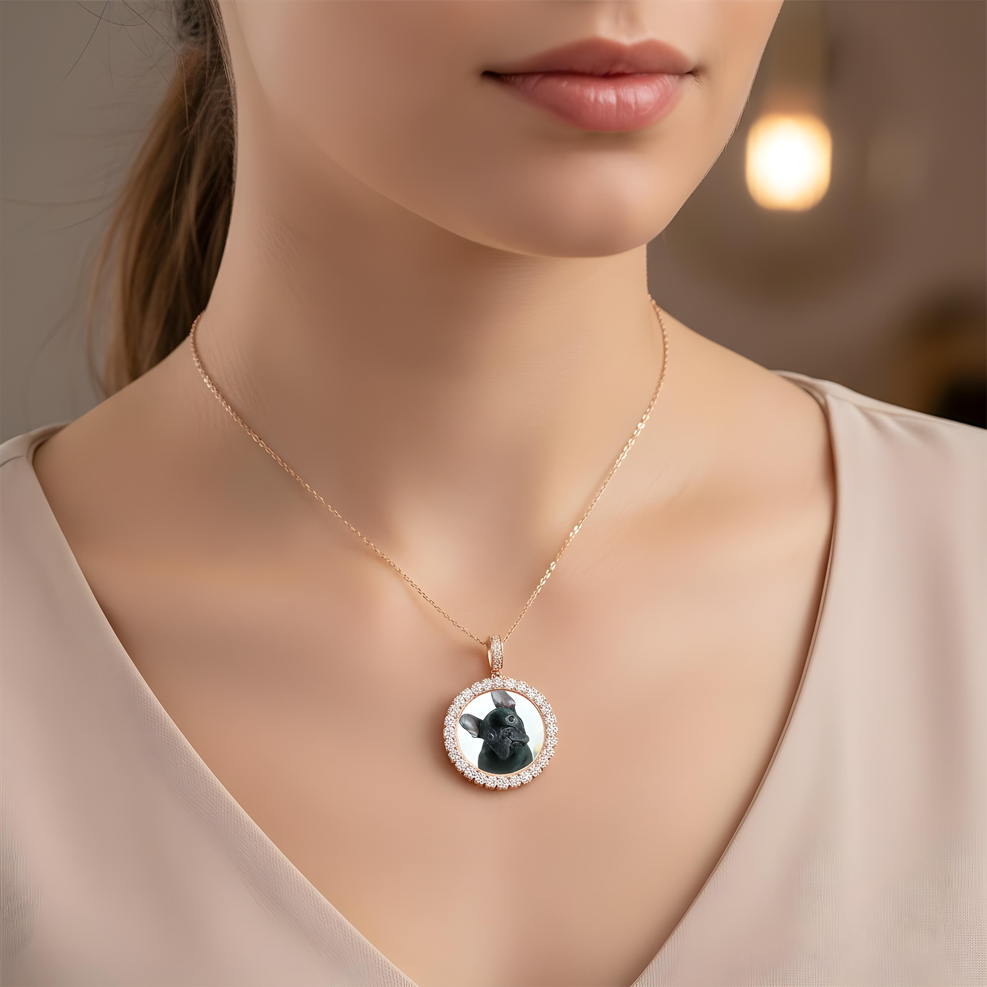 Add Your Own Photo 1.5" - Solid 14K White Gold Round Cluster Diamond Picture Pendant 2.20ct