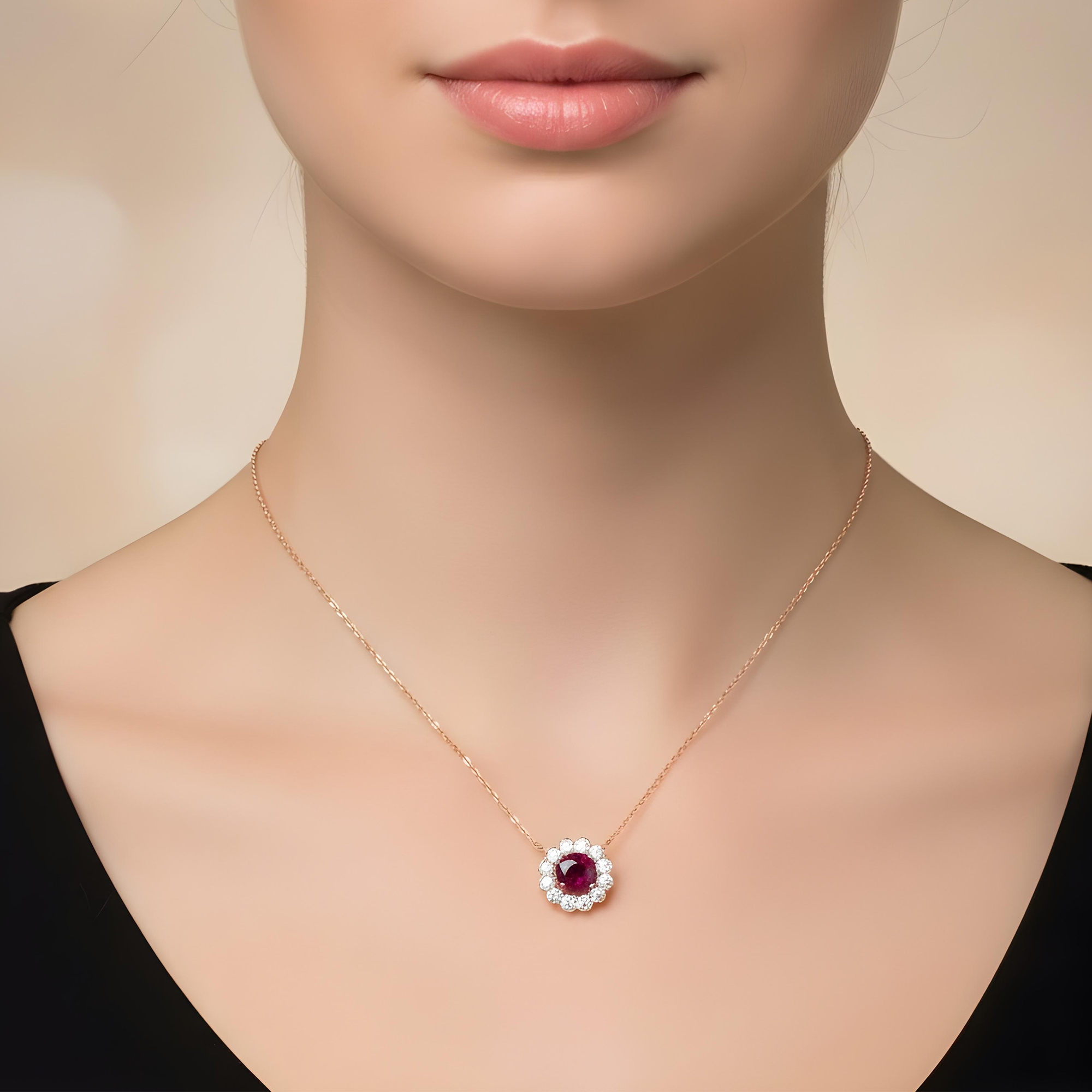 14K & 18K White Gold Round Diamond & Ruby Gemstone Necklace