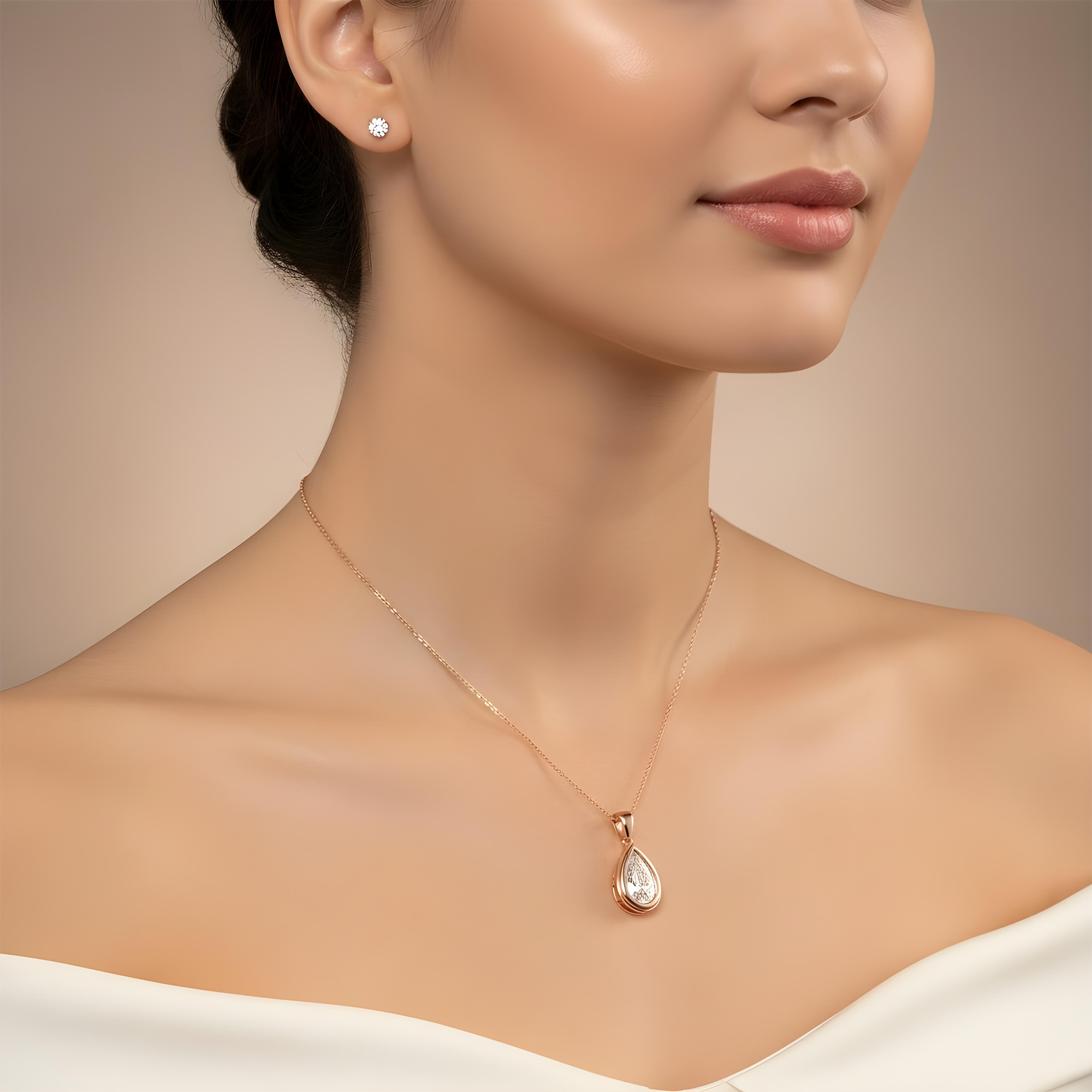 14K Yellow Gold Bezel Set Solitaire Pear Cut Diamond Necklace 1.23ct