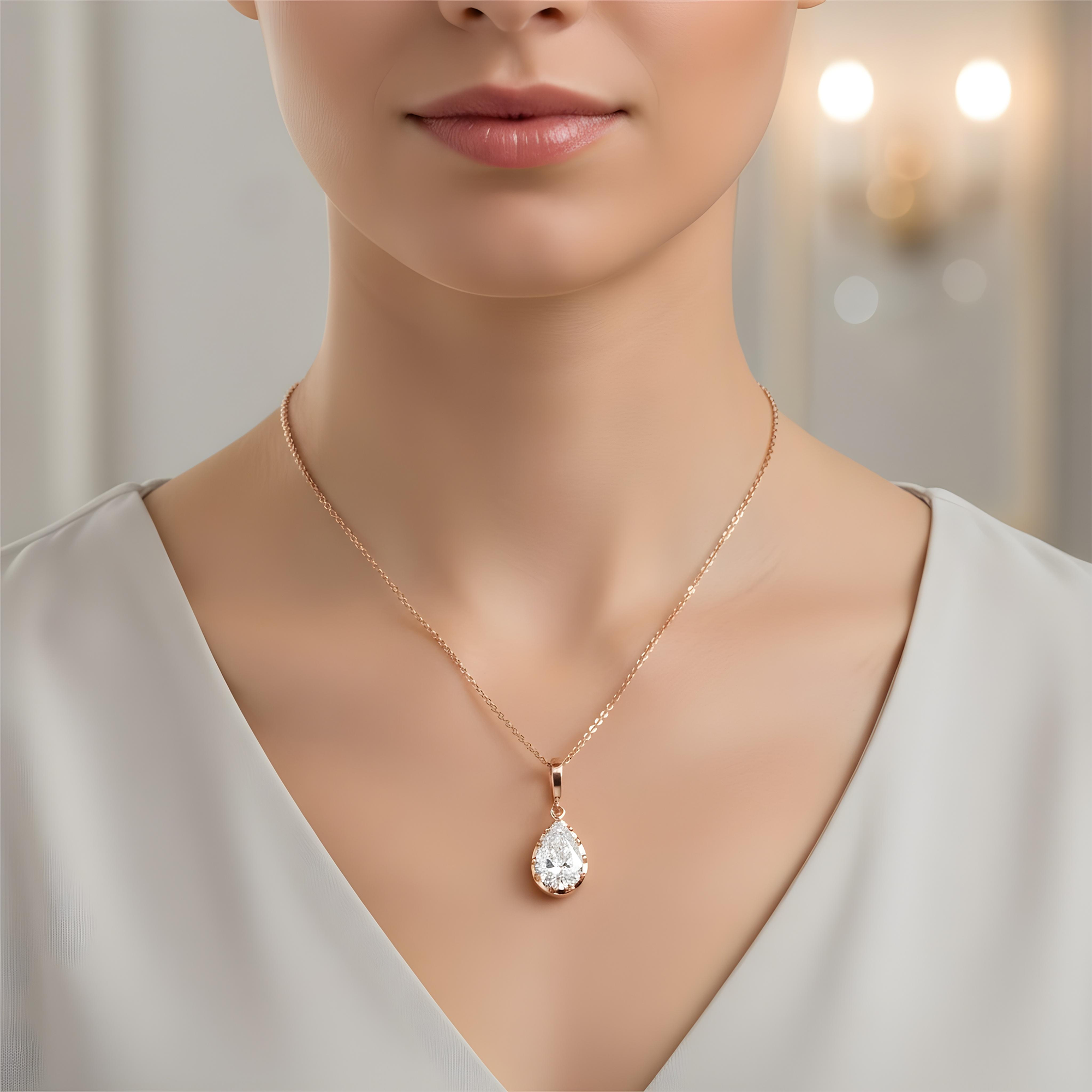 14K Yellow Gold Pear Cut Diamond Pendant & Chain Necklace 1.59ct
