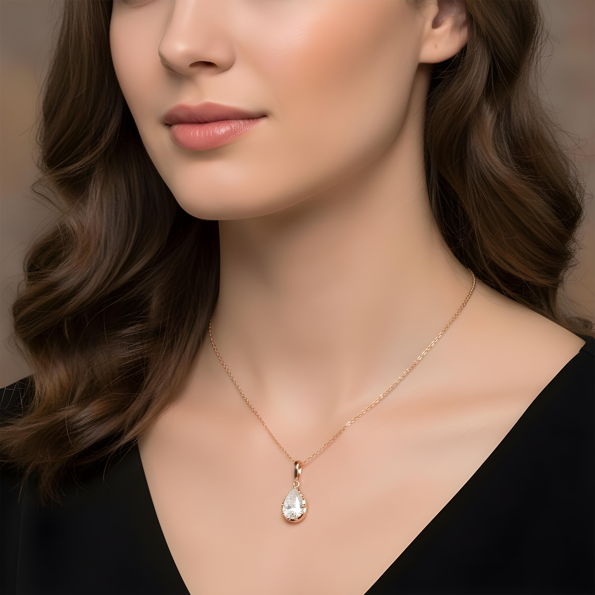 14K Yellow Gold Pear Cut Diamond Pendant & Chain Necklace 2.02ct
