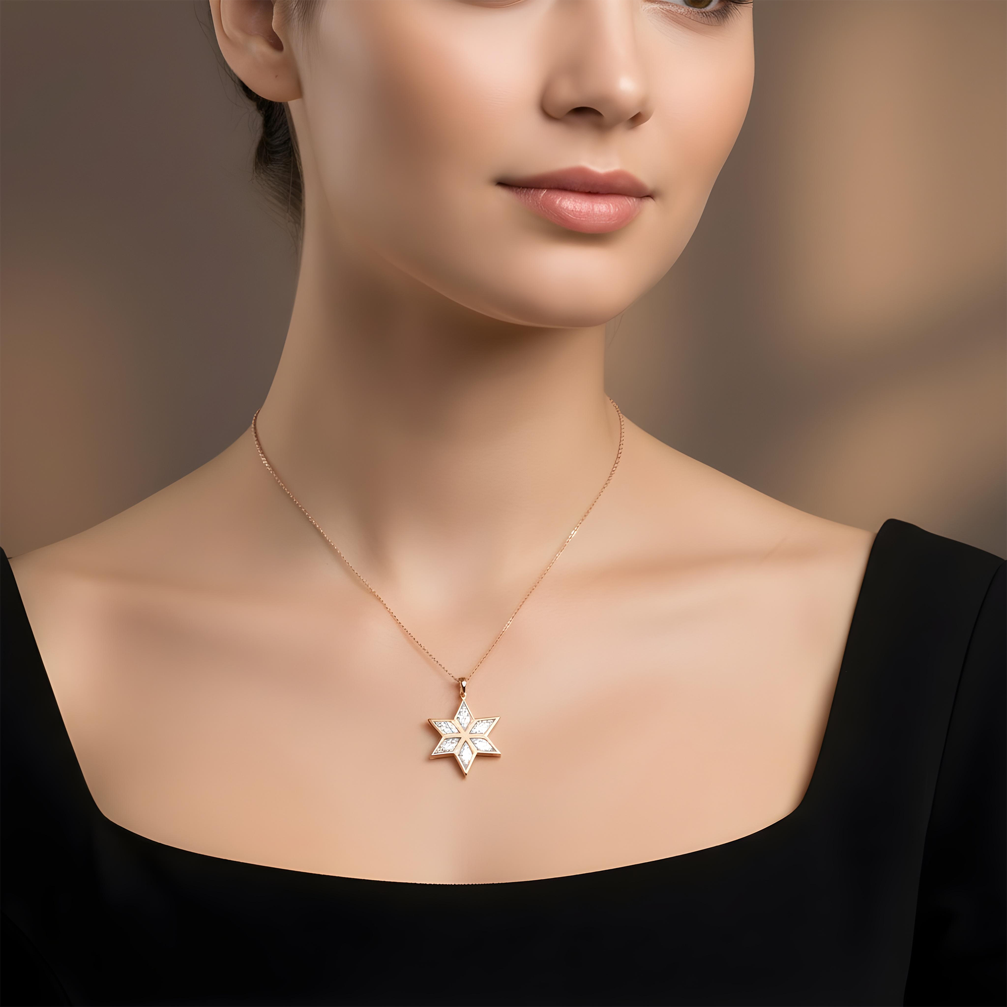 14K White Gold Star Of David Pendant & Chain Necklace 6.07ct