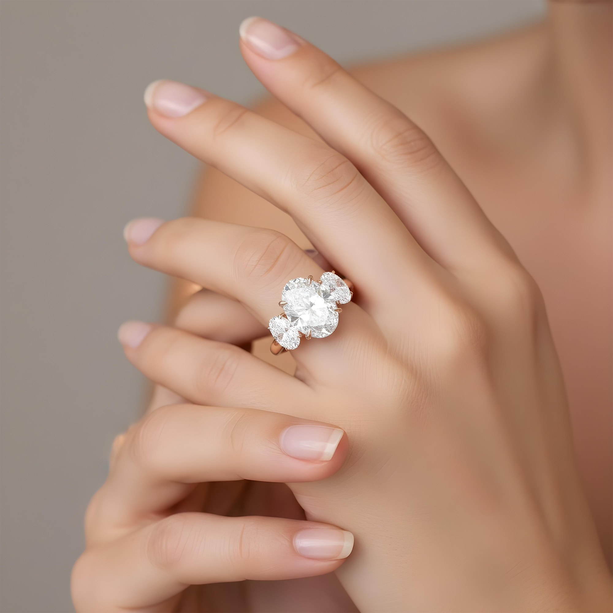 18K White Gold 4.24ct Triple Oval Cut Diamond Engagement Ring 6.01ctw