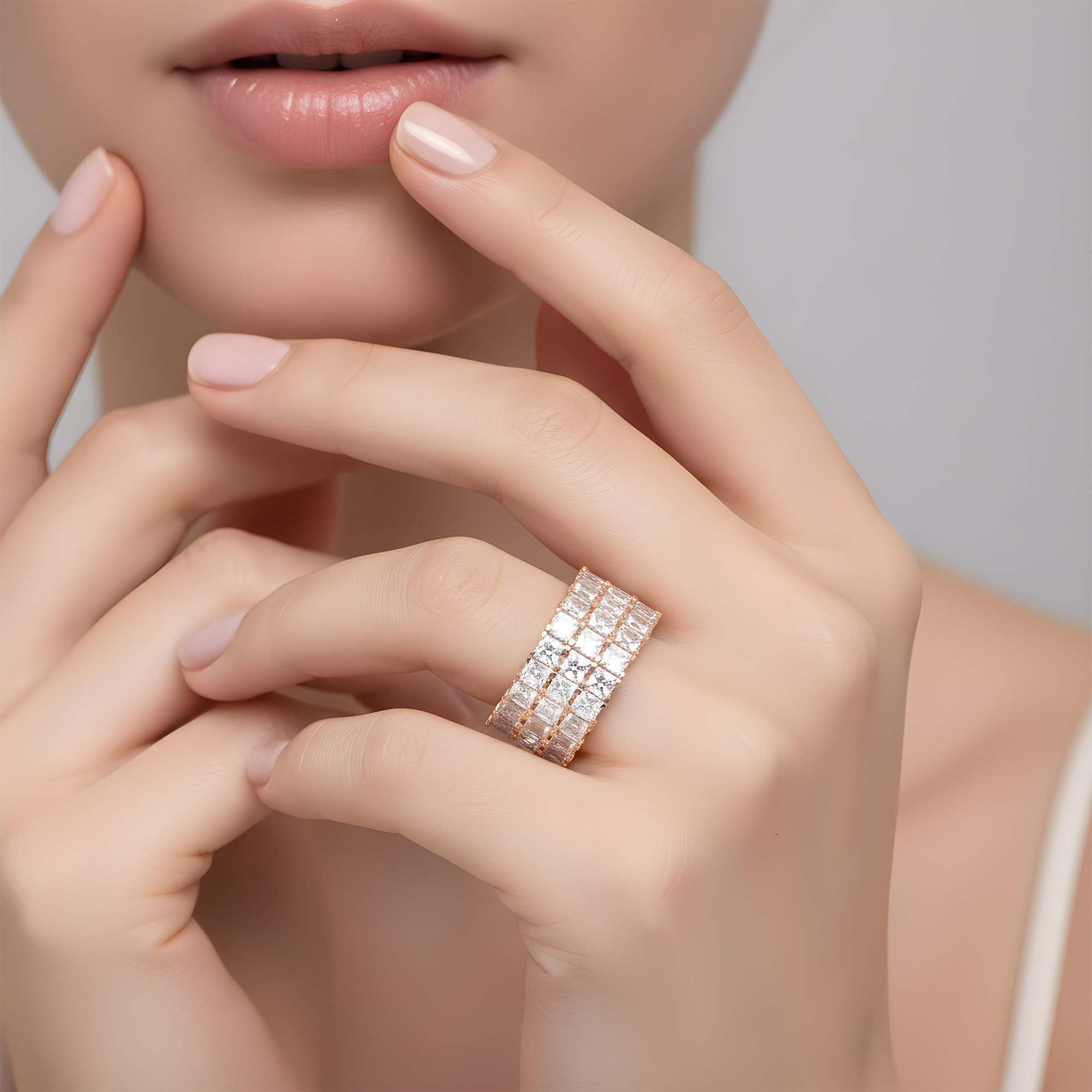 18K White Gold Triple Row Asscher Cut Diamond Eternity Ring 12.18ct (Size: 8.5)