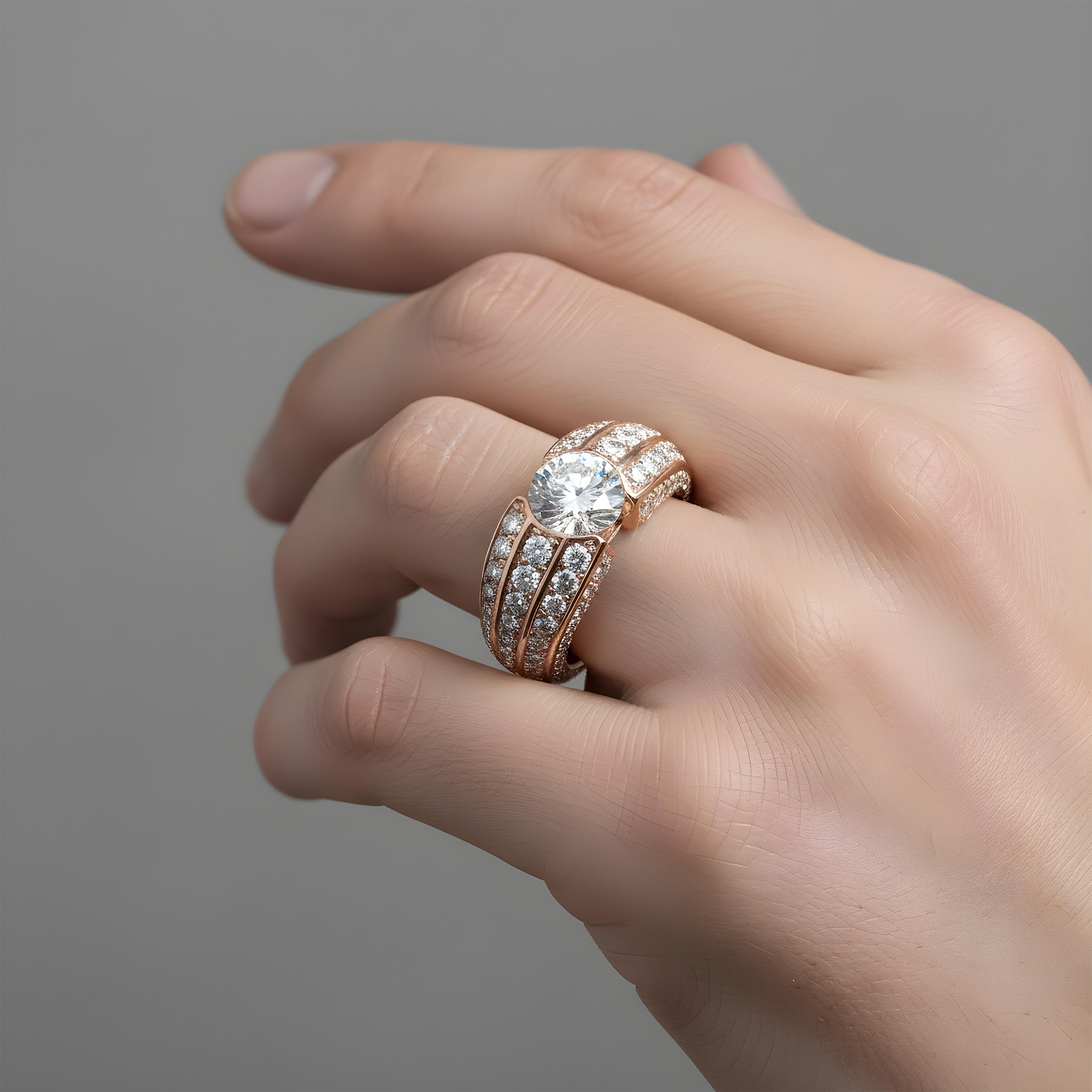 IGI 14K White Gold Triple Row Round Cut Diamond Ring 5.38ctw