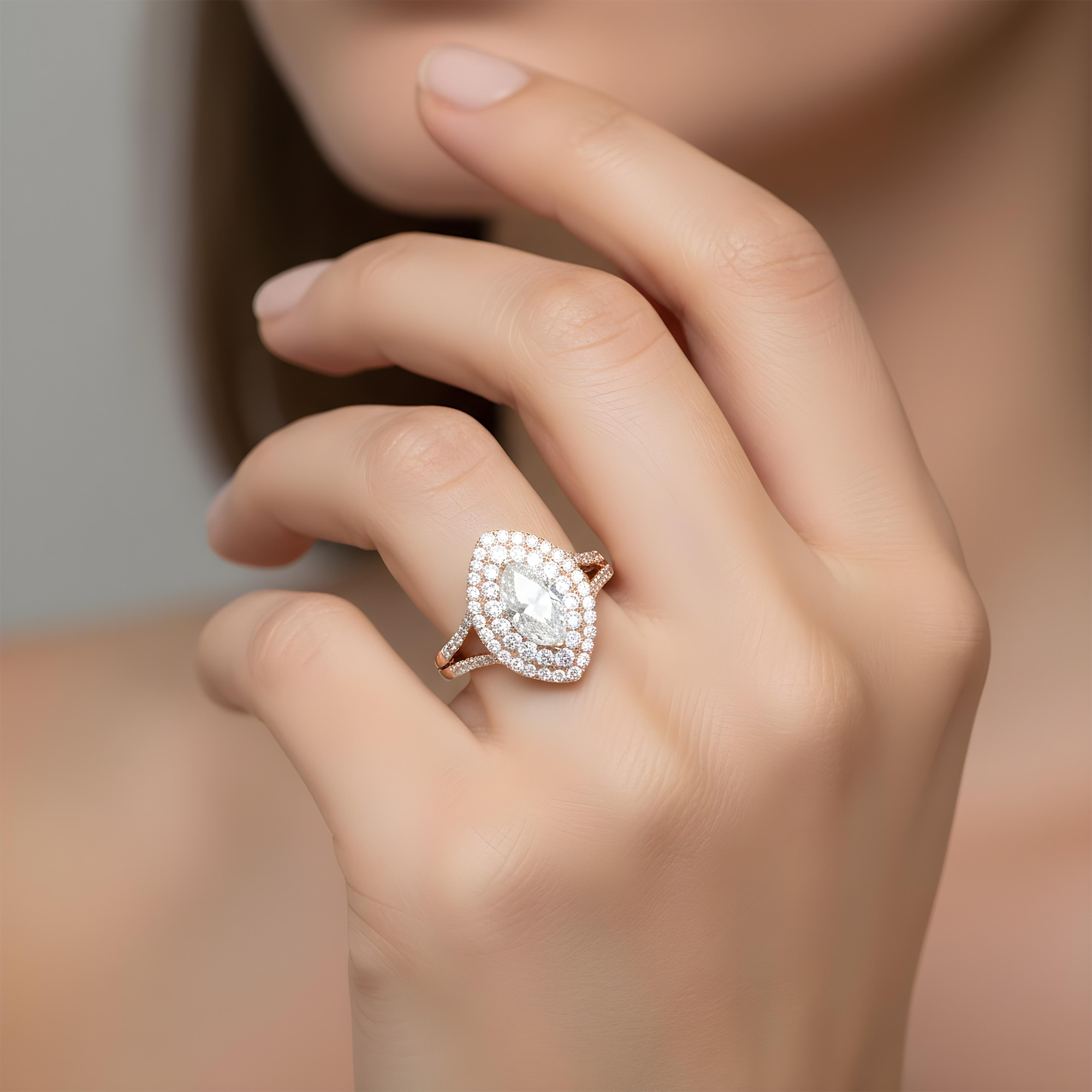 14K White Gold 2.01ct Marquise Cut Diamond Engagement Ring 3.13ctw