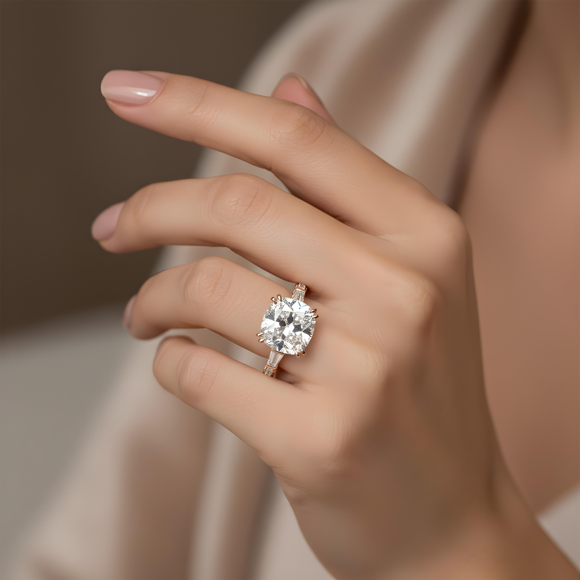 GIA 18K White Gold 5.83ct Cushion Cut Triple Diamond Engagement Ring 7.33ctw