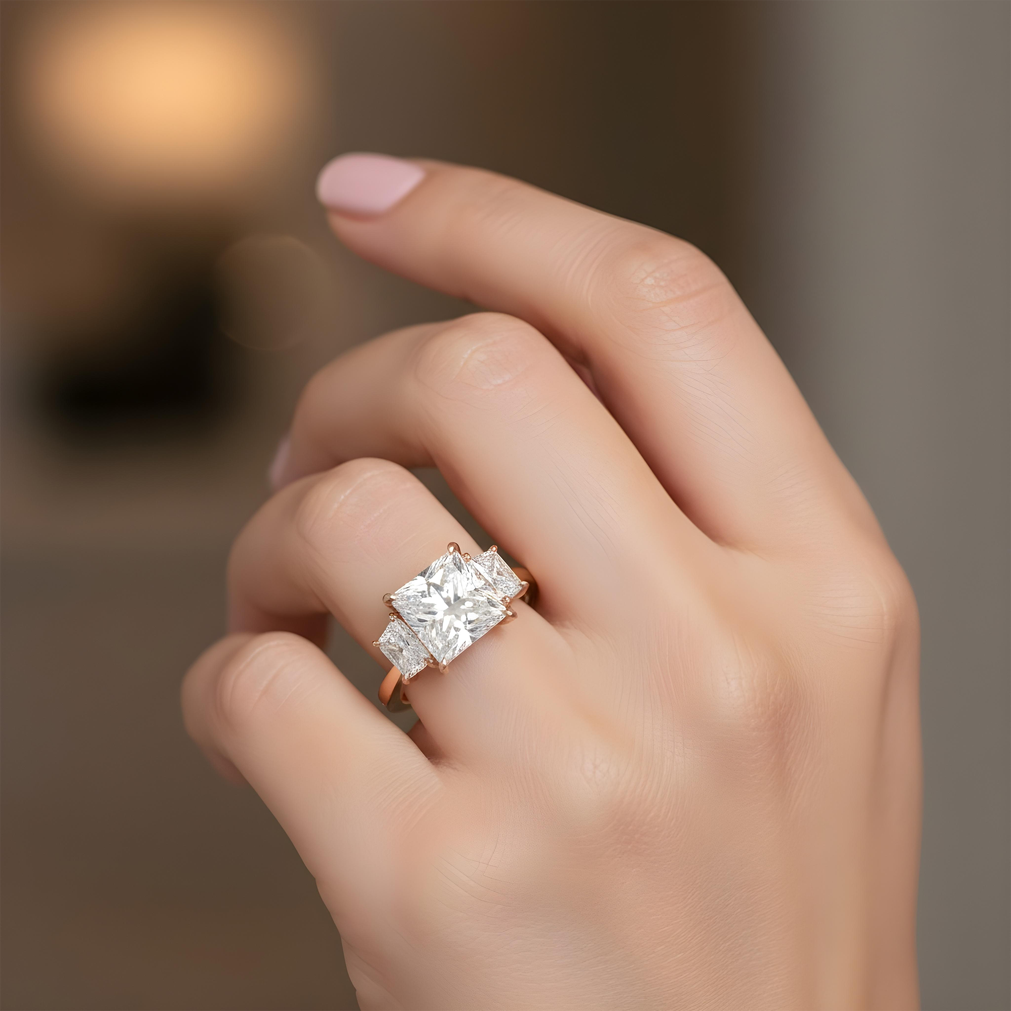 GIA Platinum 5.07ct Princess Cut Triple Diamond Engagement Ring 6.40ctw