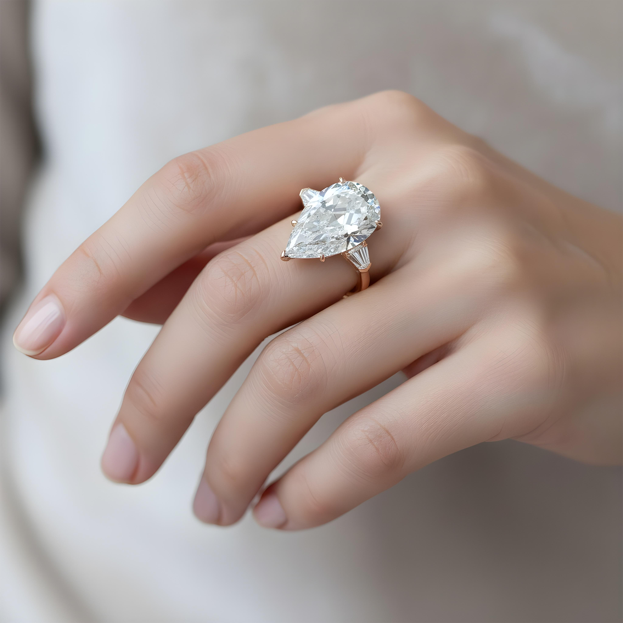 GIA Platinum 14.03ct Pear Cut Triple Diamond Engagement Ring 14.97ctw