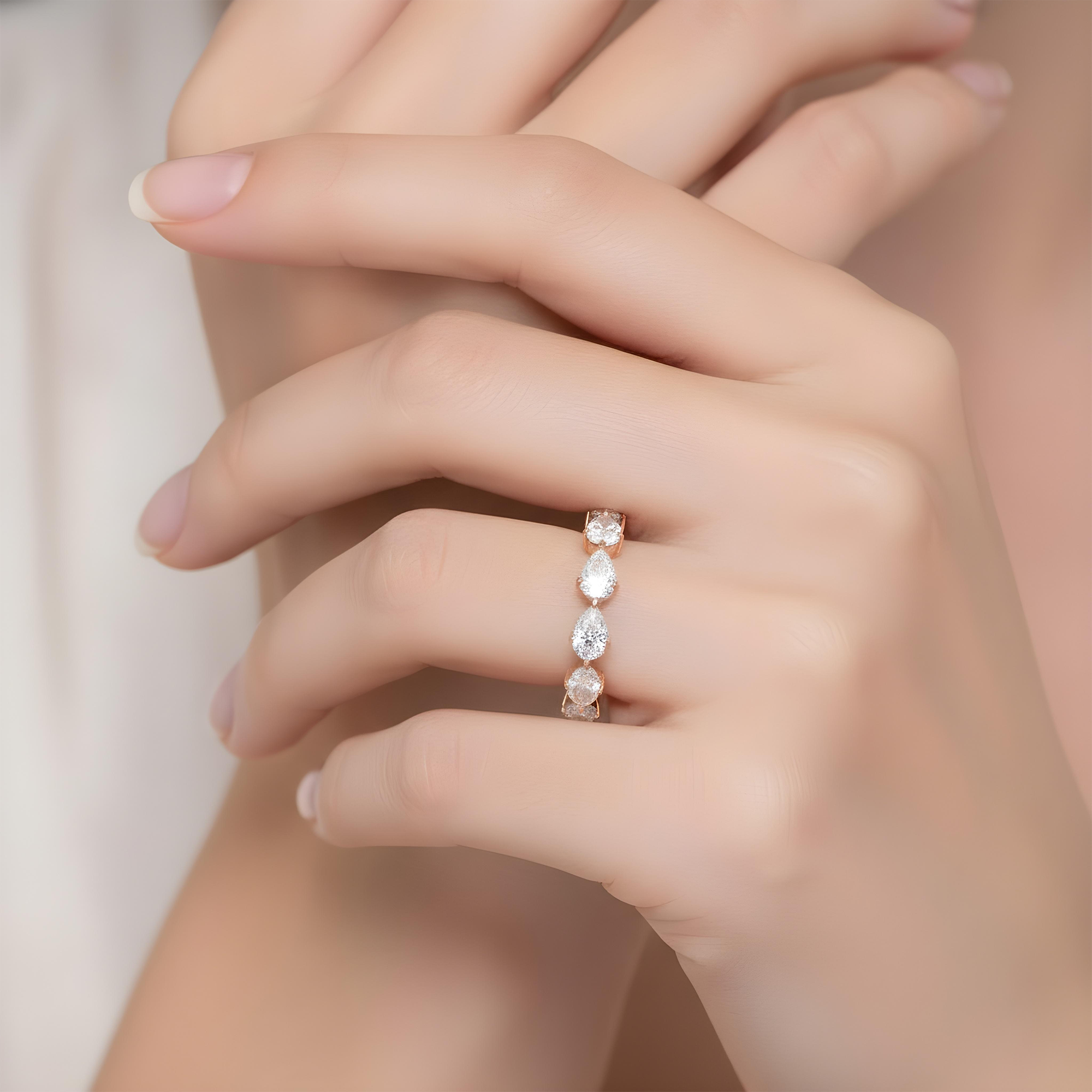 14K White Gold Pear Cut Diamond Eternity Ring 2.20ct (size 6-8)