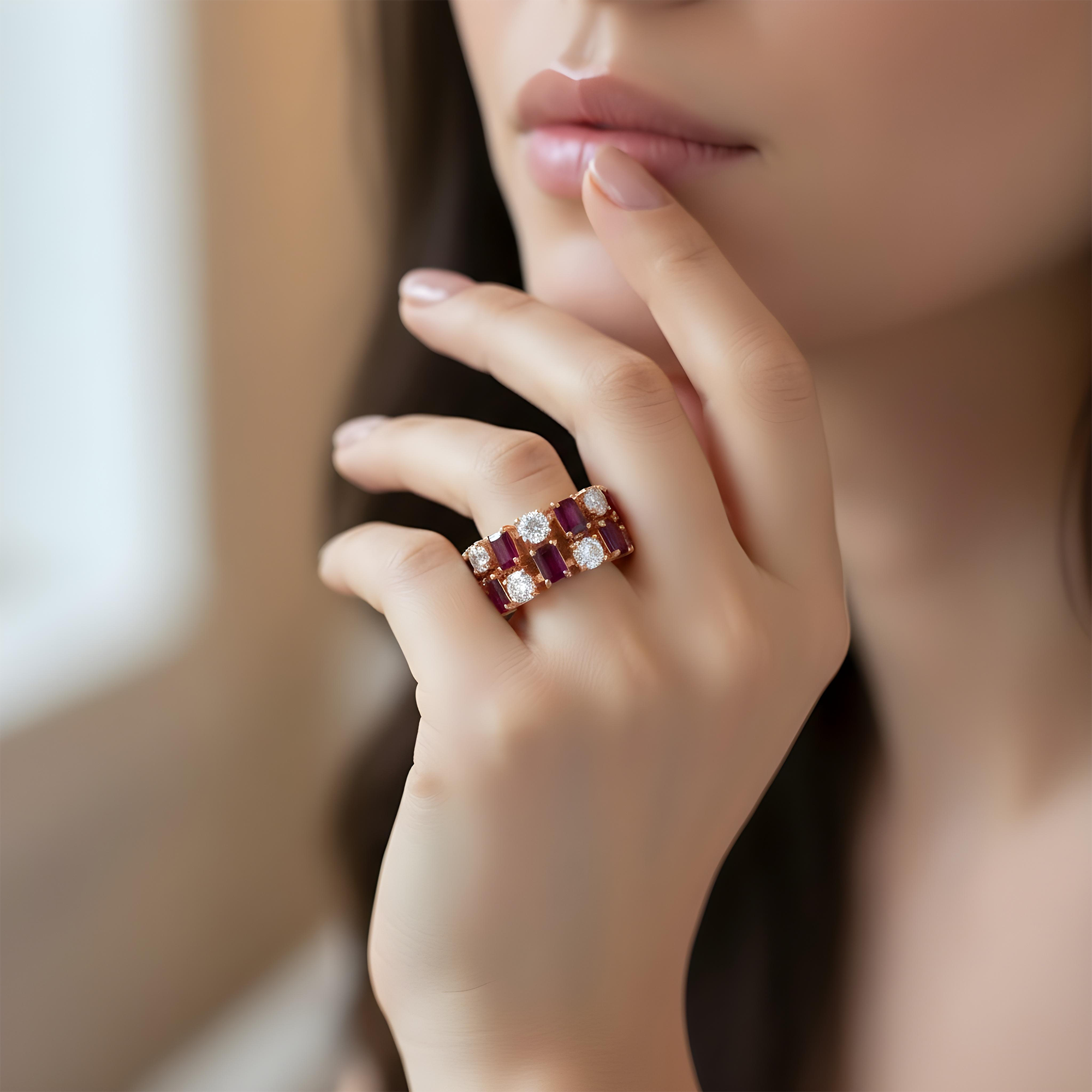 14K White Gold Emerald Cut Ruby & Round Cut Diamond Ring 34.20ctw