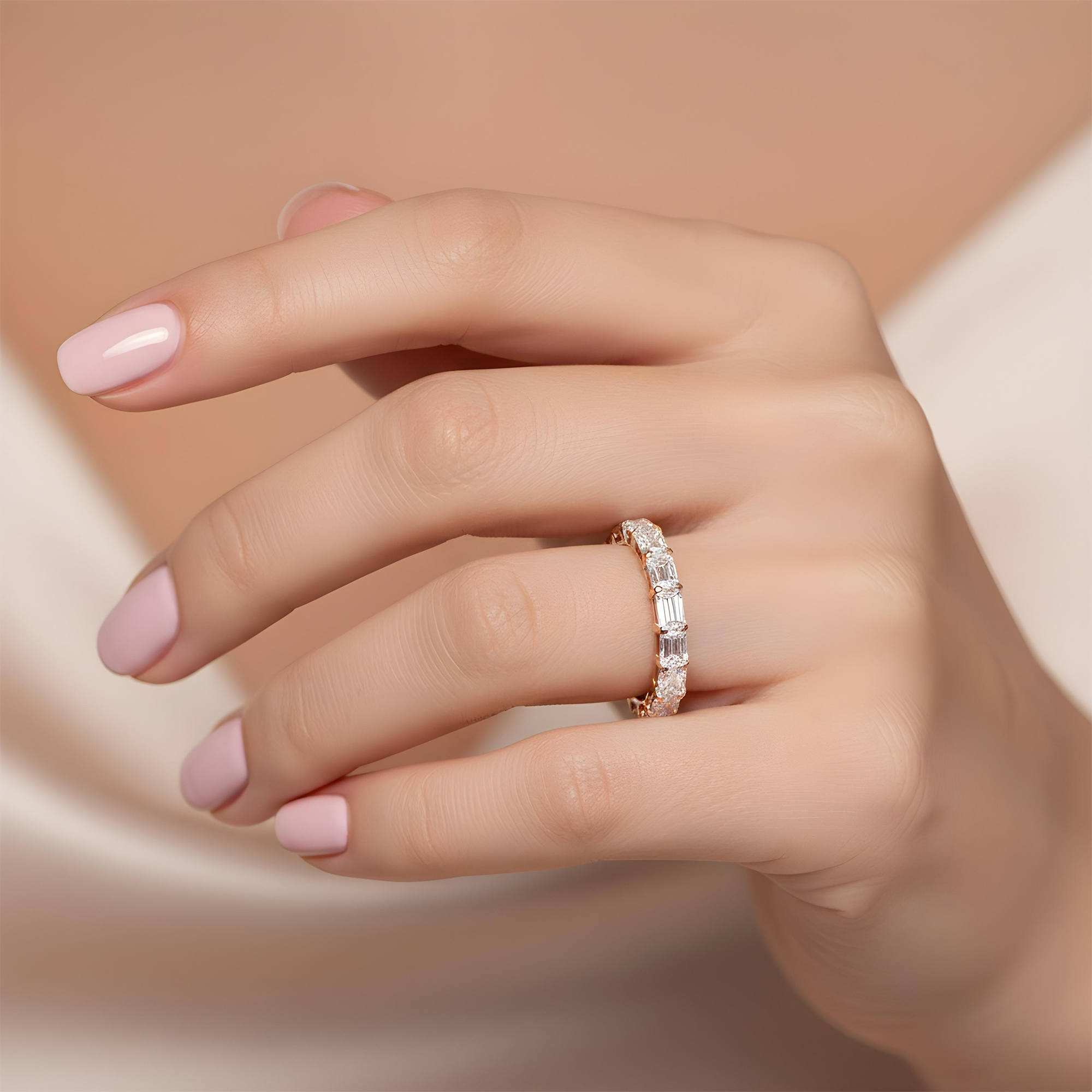 14K White Gold Emerald Cut Diamond Eternity Ring 3.49ct (Size 6.5)