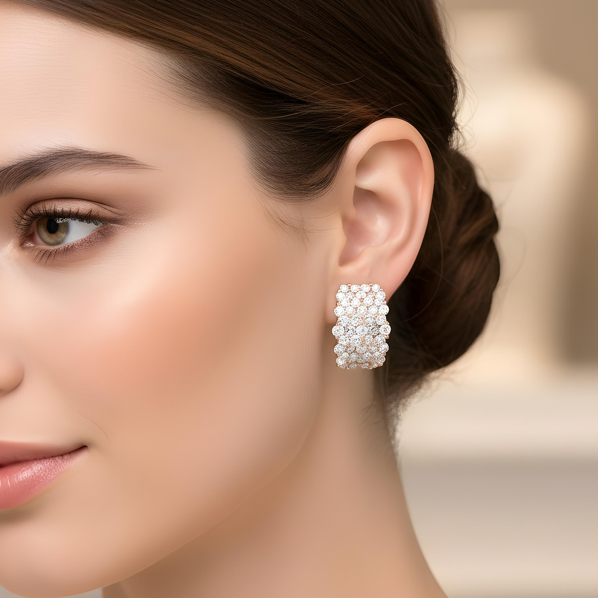 14K White Gold Five Row Round Diamond Hoop Earrings 4.81ctw