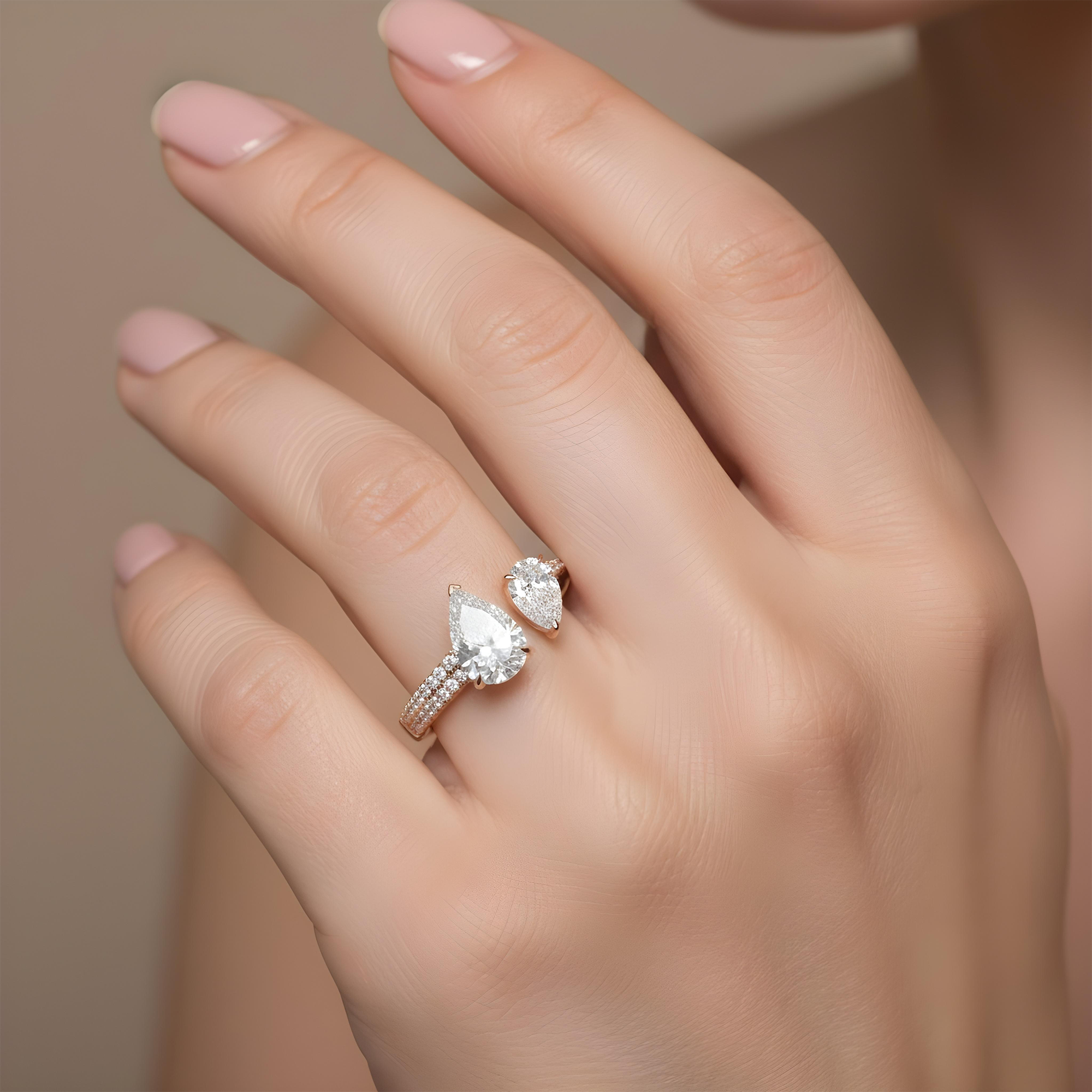 14K White Gold Double Pear Cut Diamond Toi et Moi Ring 2.97ctw