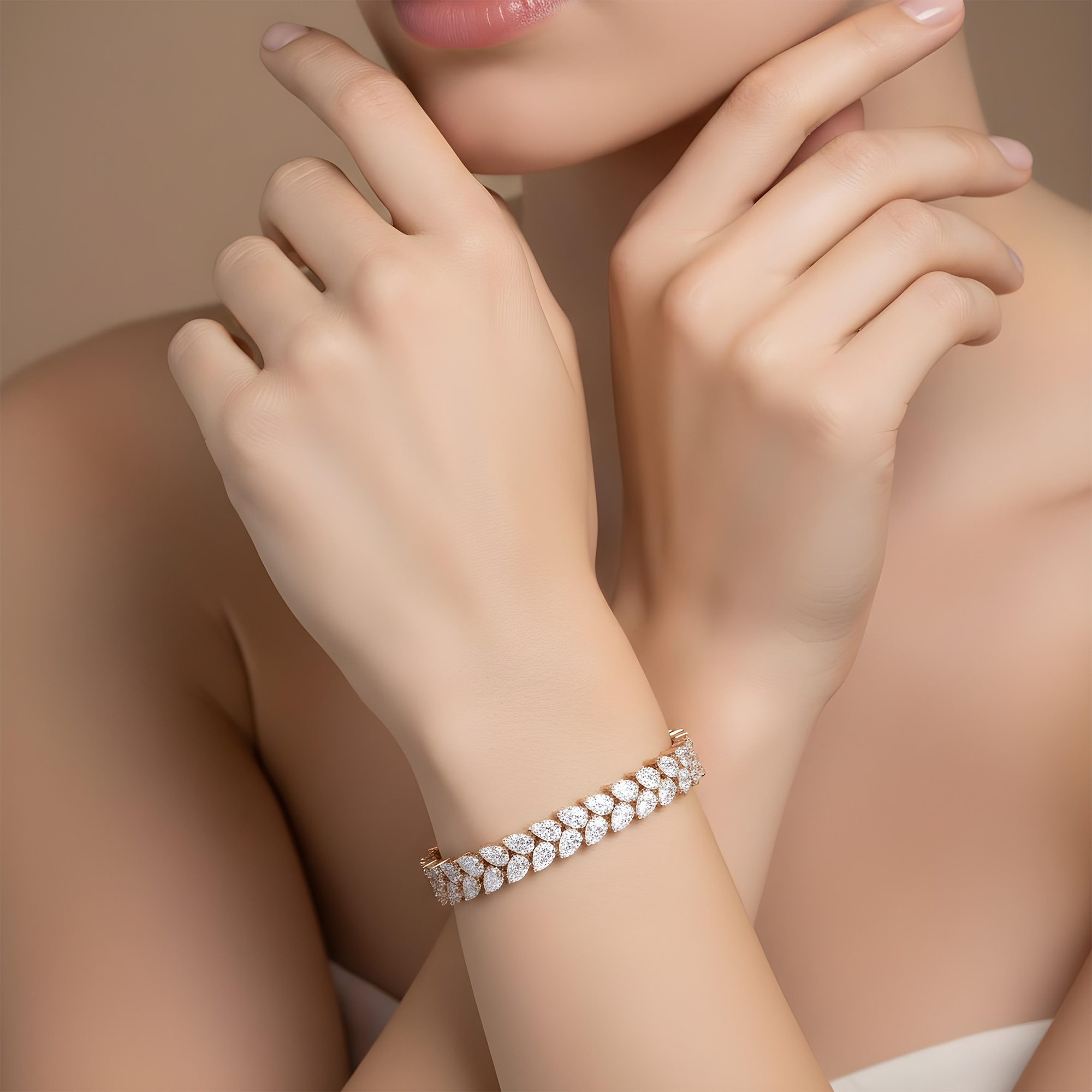 14K White Gold Pear Cut Diamond Bracelet 22.45ct