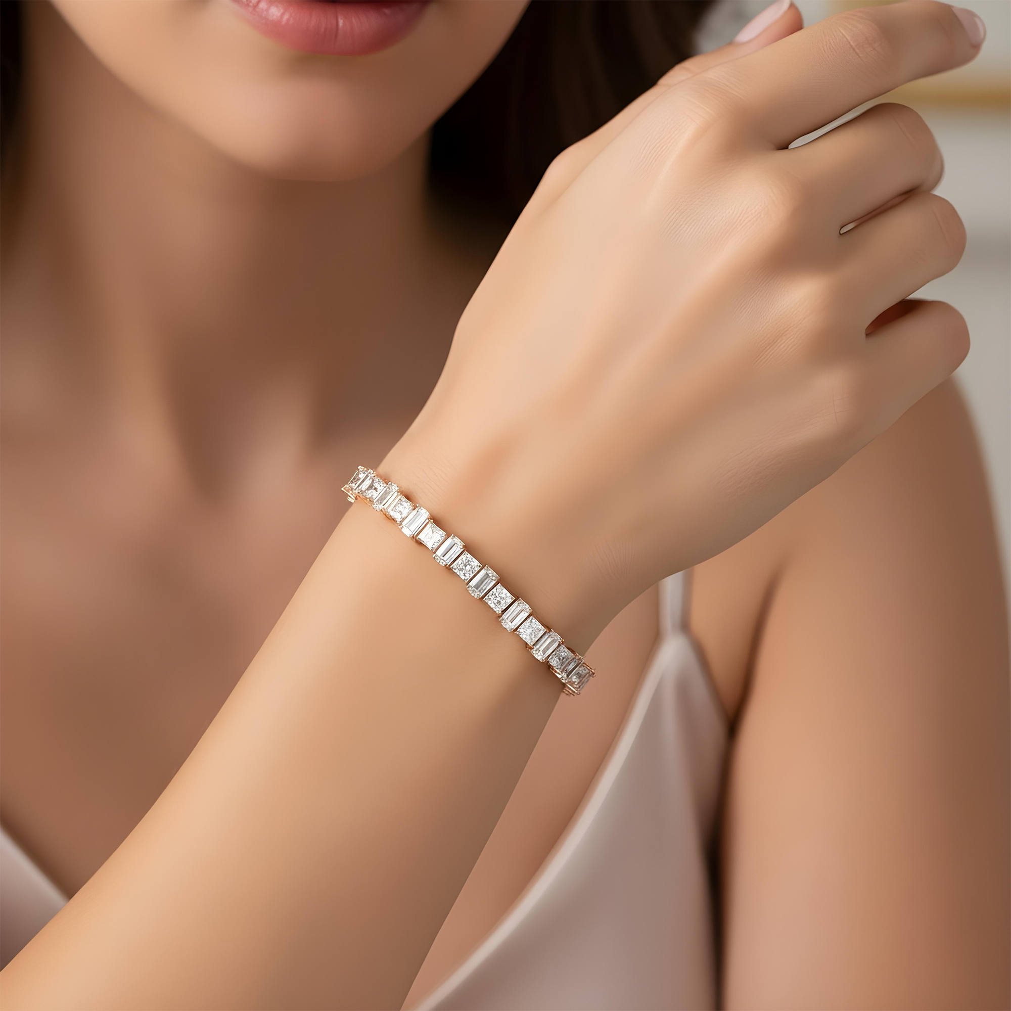 14K White Gold Emerald & Radiant Cut Diamond Bracelet 13.72ctw