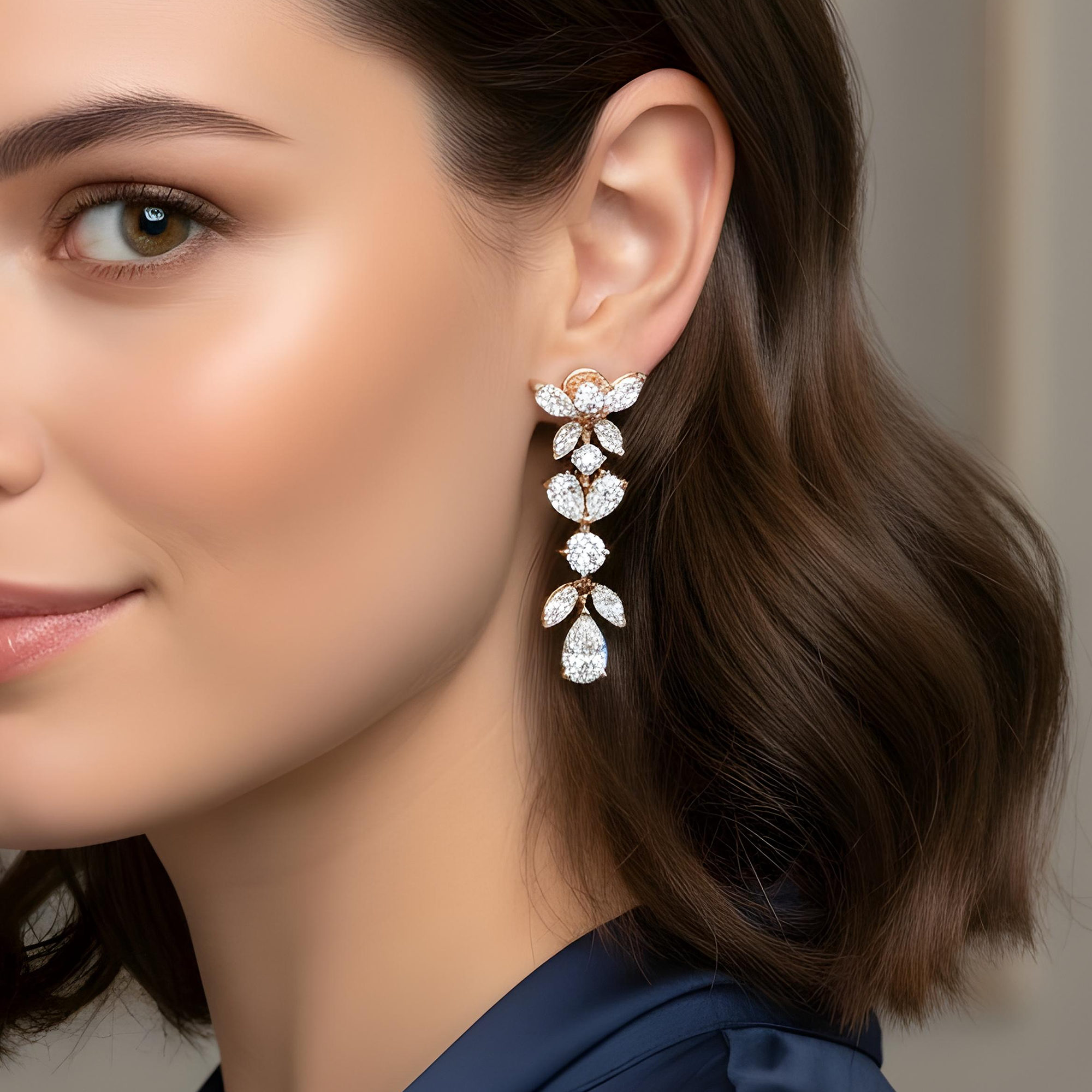 14K White Gold Marquise, Round & Pear Cut Diamond Drop Earrings 7.0ctw