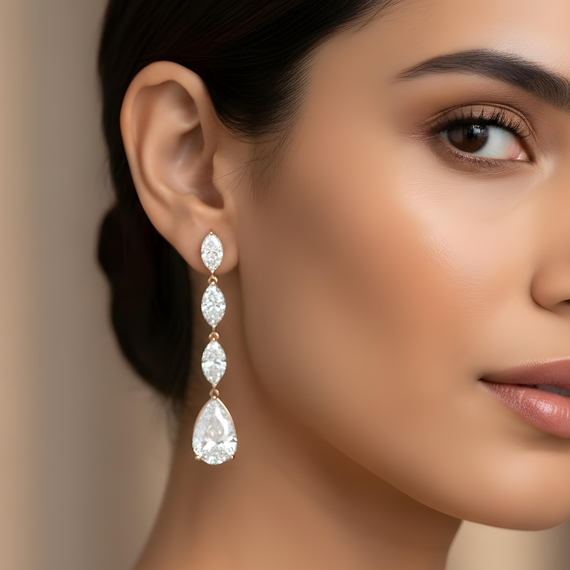 14K White Gold Marquise & Pear Cut Raindrop Earings 9.81ctw