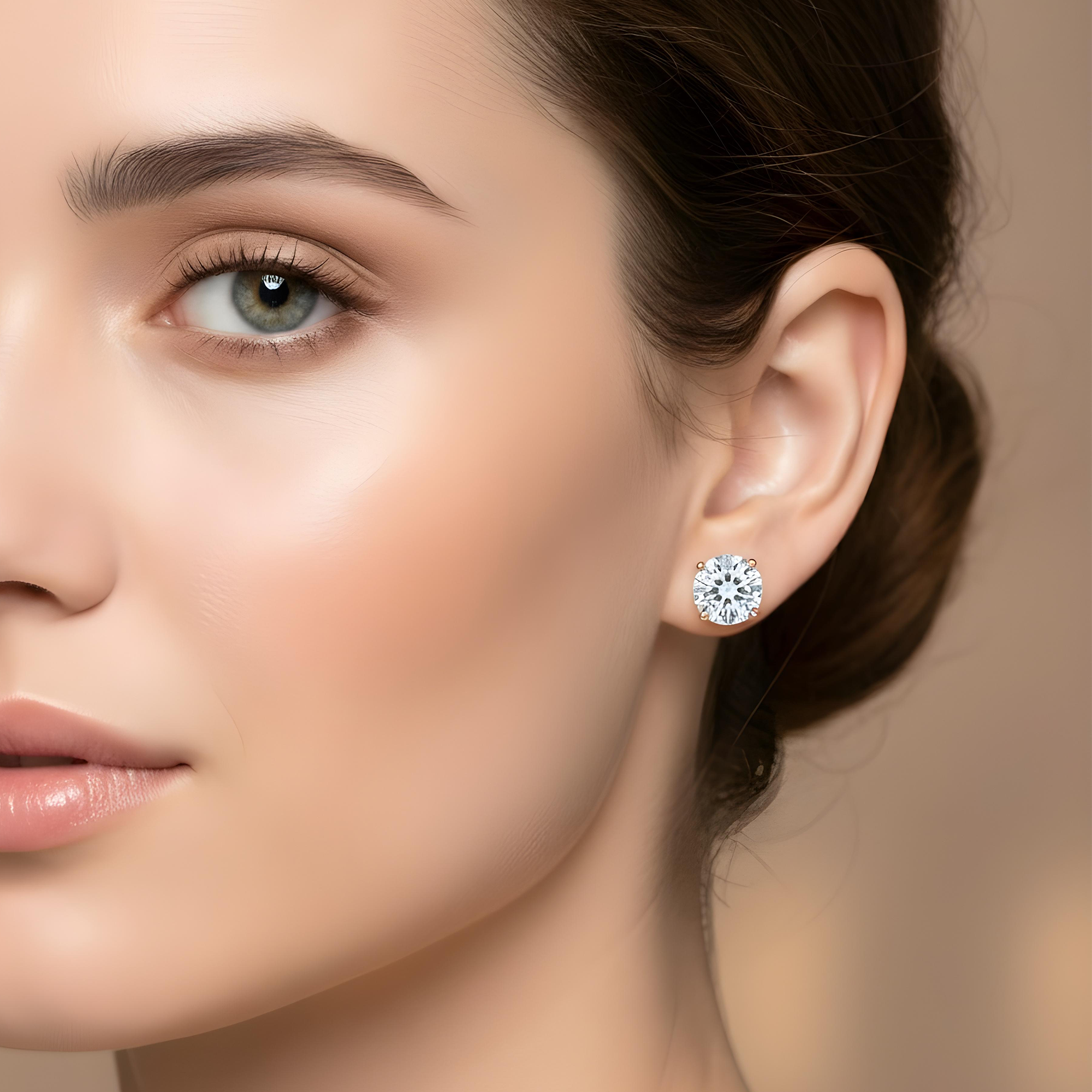 14K White Gold 2ct Each Solitaire Round Diamond Stud Earrings 4.0ctw