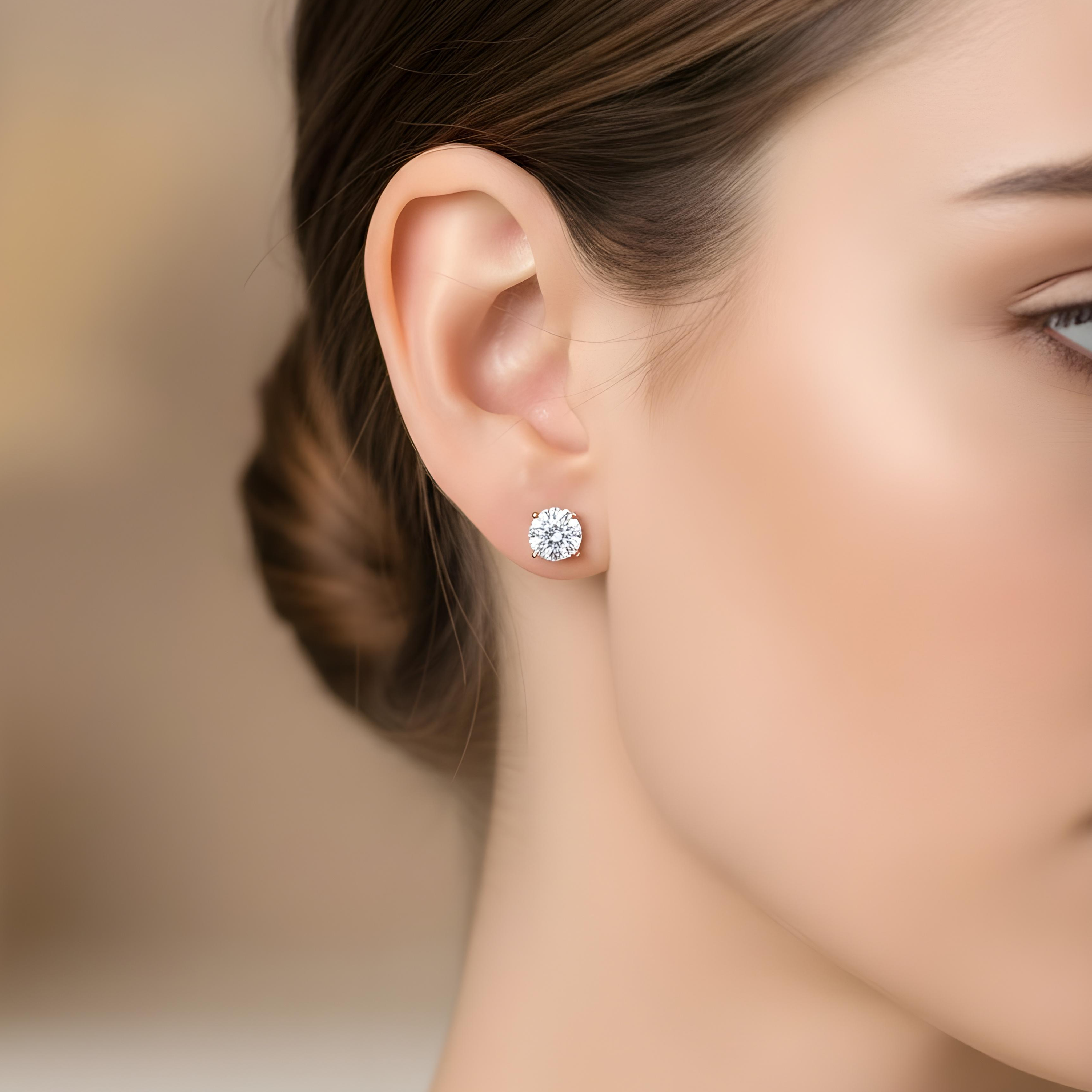 14K White Gold 2ct Each Solitaire Round Diamond Stud Earrings 4.0ctw
