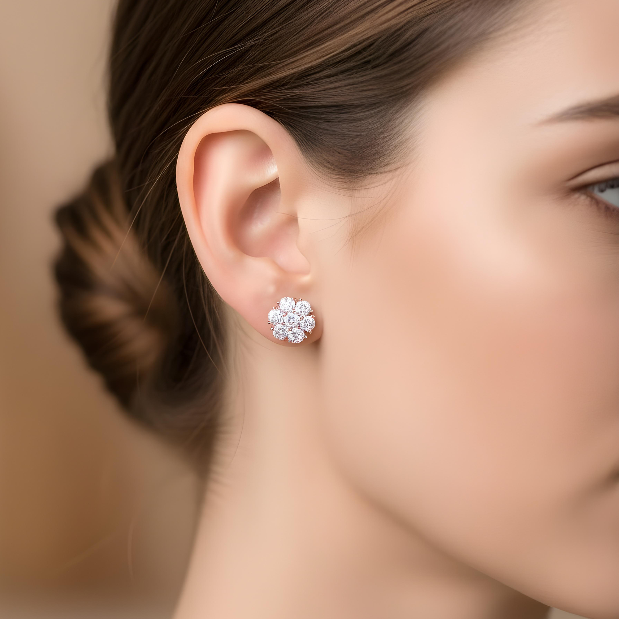 14K White Gold Round Diamond Cluster Stud Earrings 3.55ctw