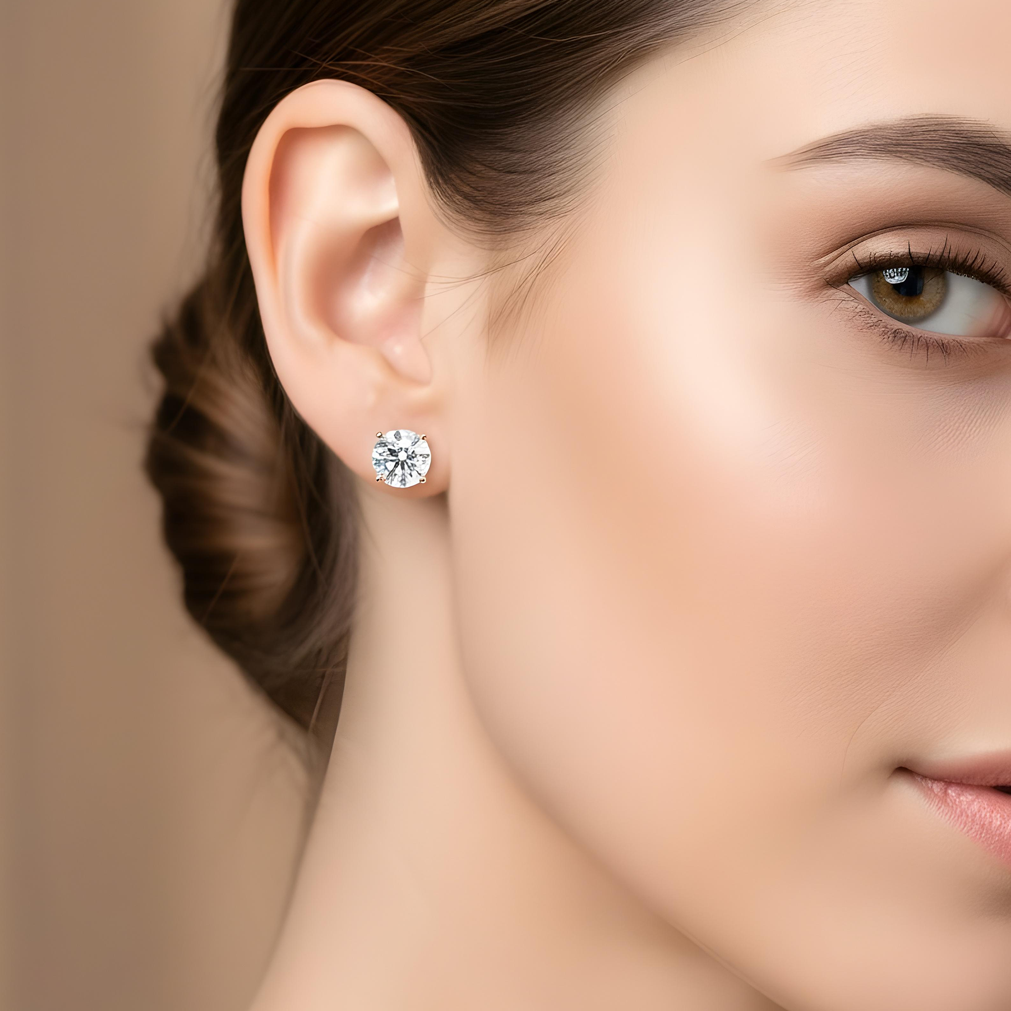 IGI 14K White Gold 2.0ct Each Soliaitre Round Diamond Stud Earrings 4.07ctw